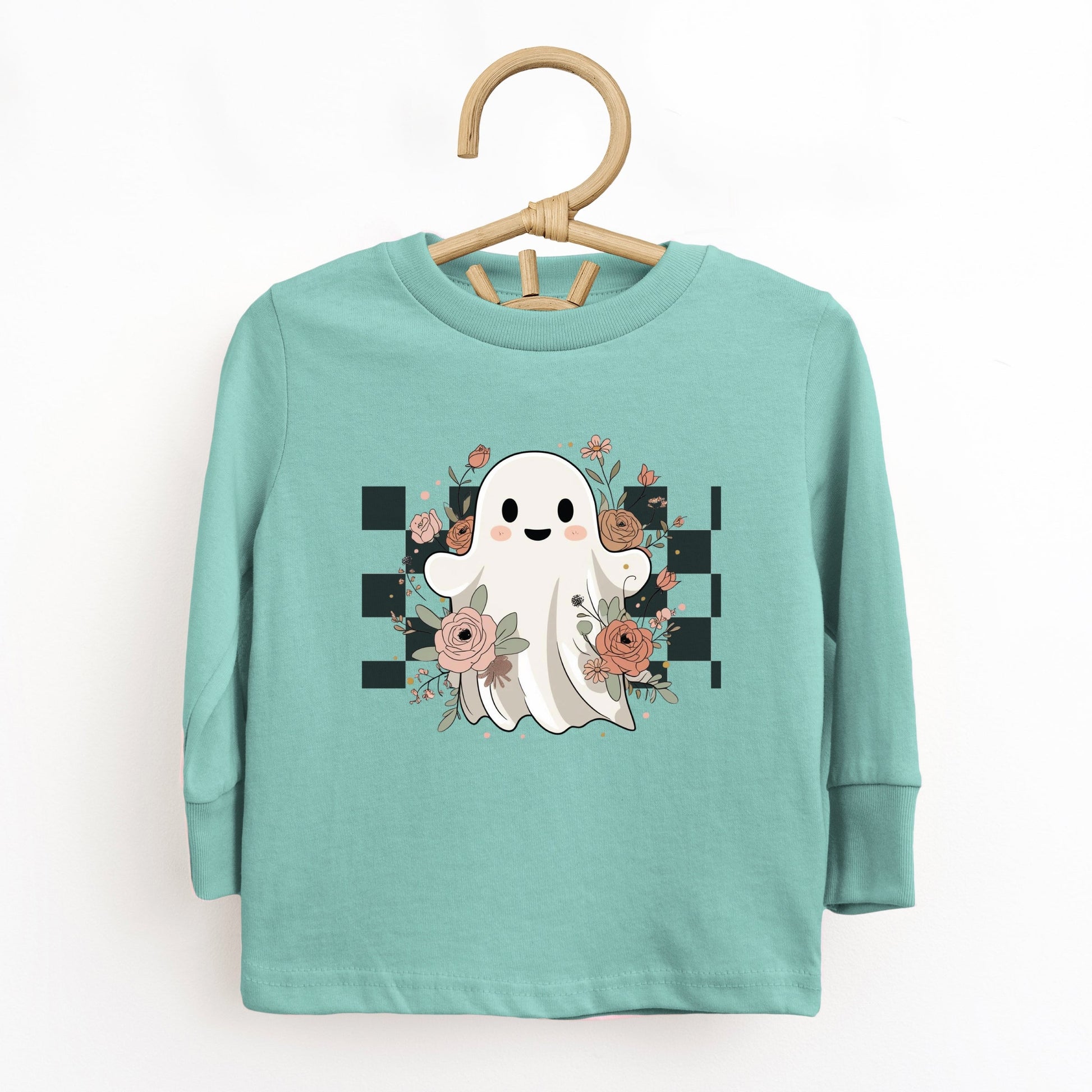 Checkered Ghost Rose - Kids Toddler Long Sleeve Tee and Kids Youth Long Sleeve Tee