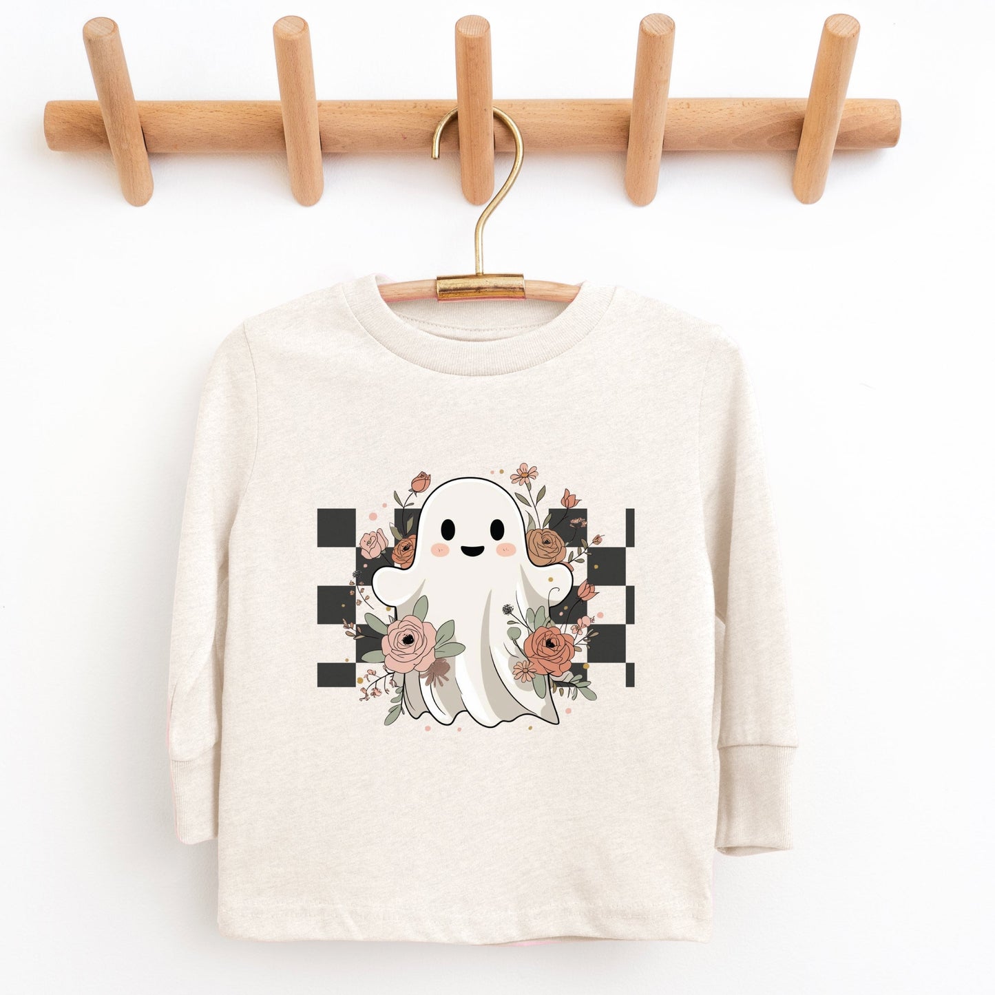 Checkered Ghost Rose - Kids Toddler Long Sleeve Tee and Kids Youth Long Sleeve Tee