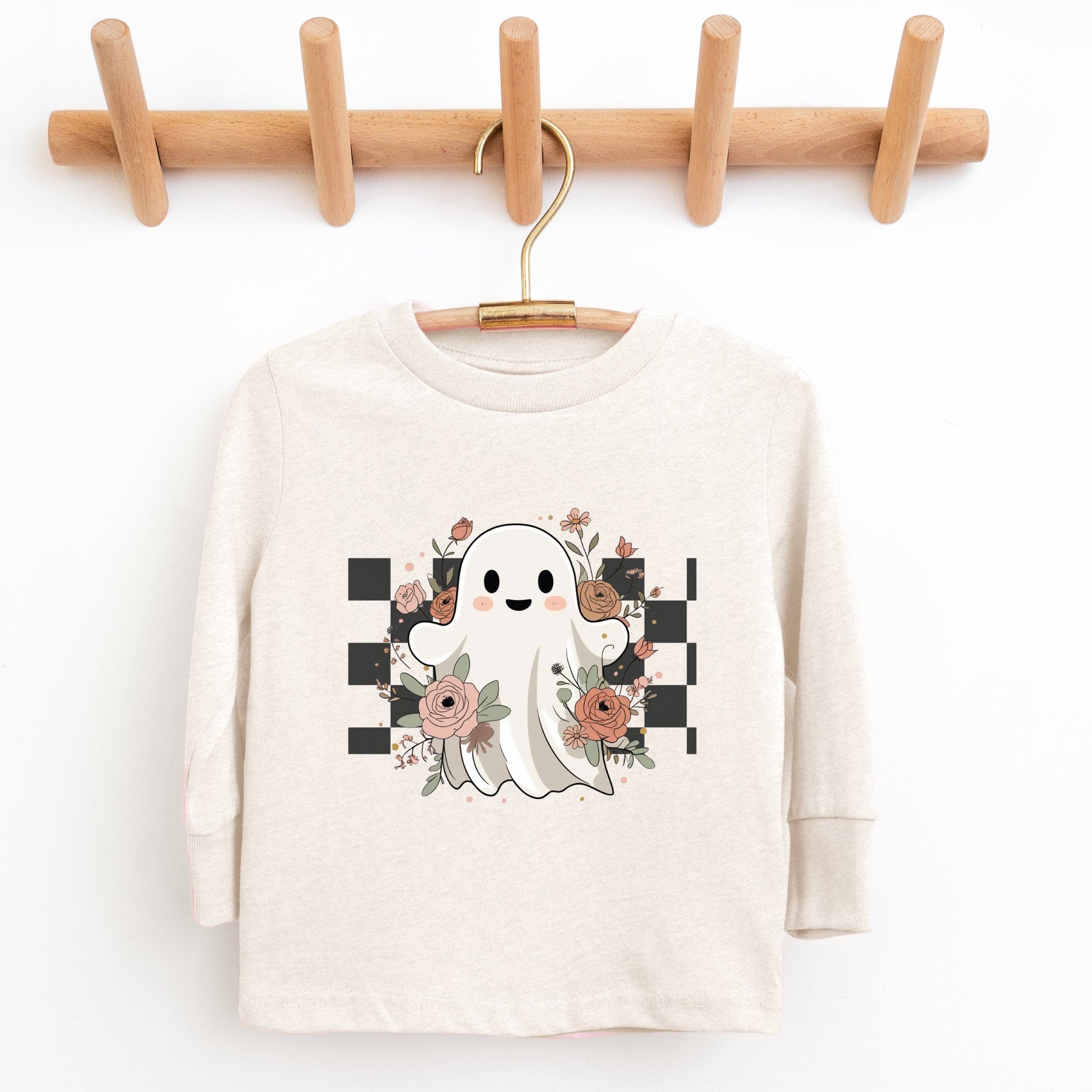 Checkered Ghost Rose - Kids Toddler Long Sleeve Tee and Kids Youth Long Sleeve Tee