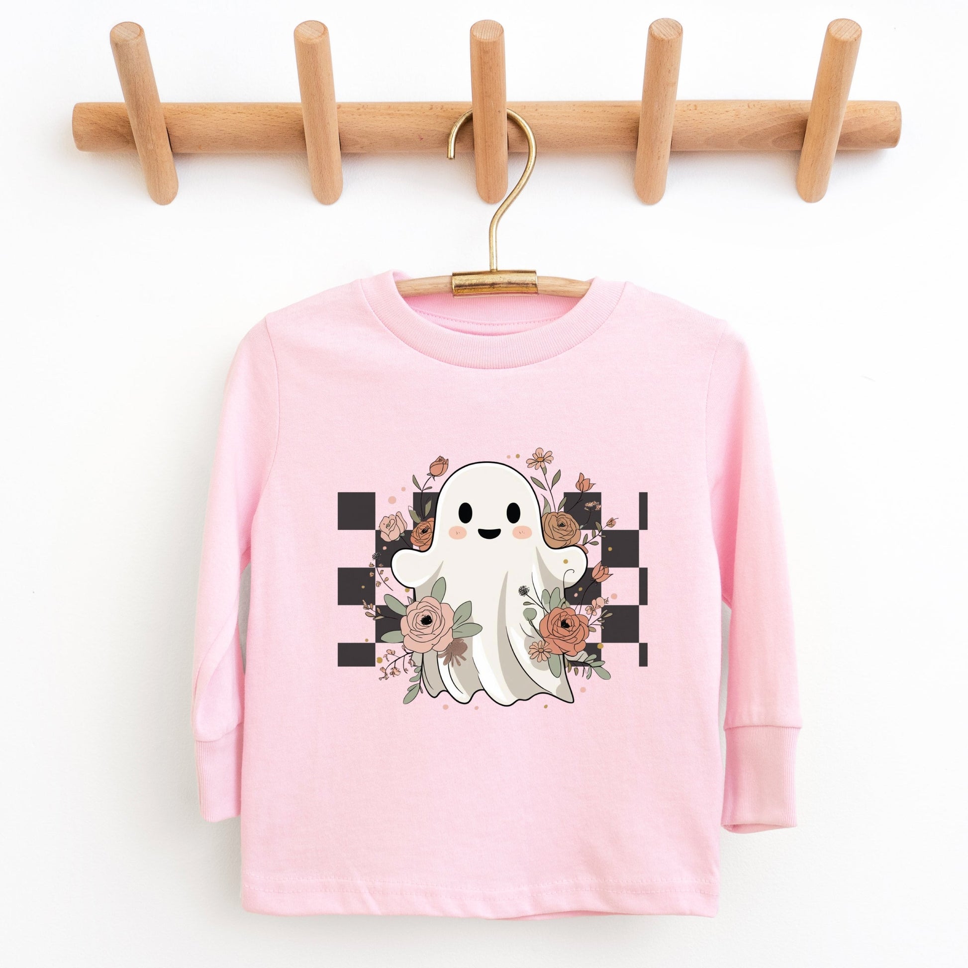 Checkered Ghost Rose - Kids Toddler Long Sleeve Tee and Kids Youth Long Sleeve Tee