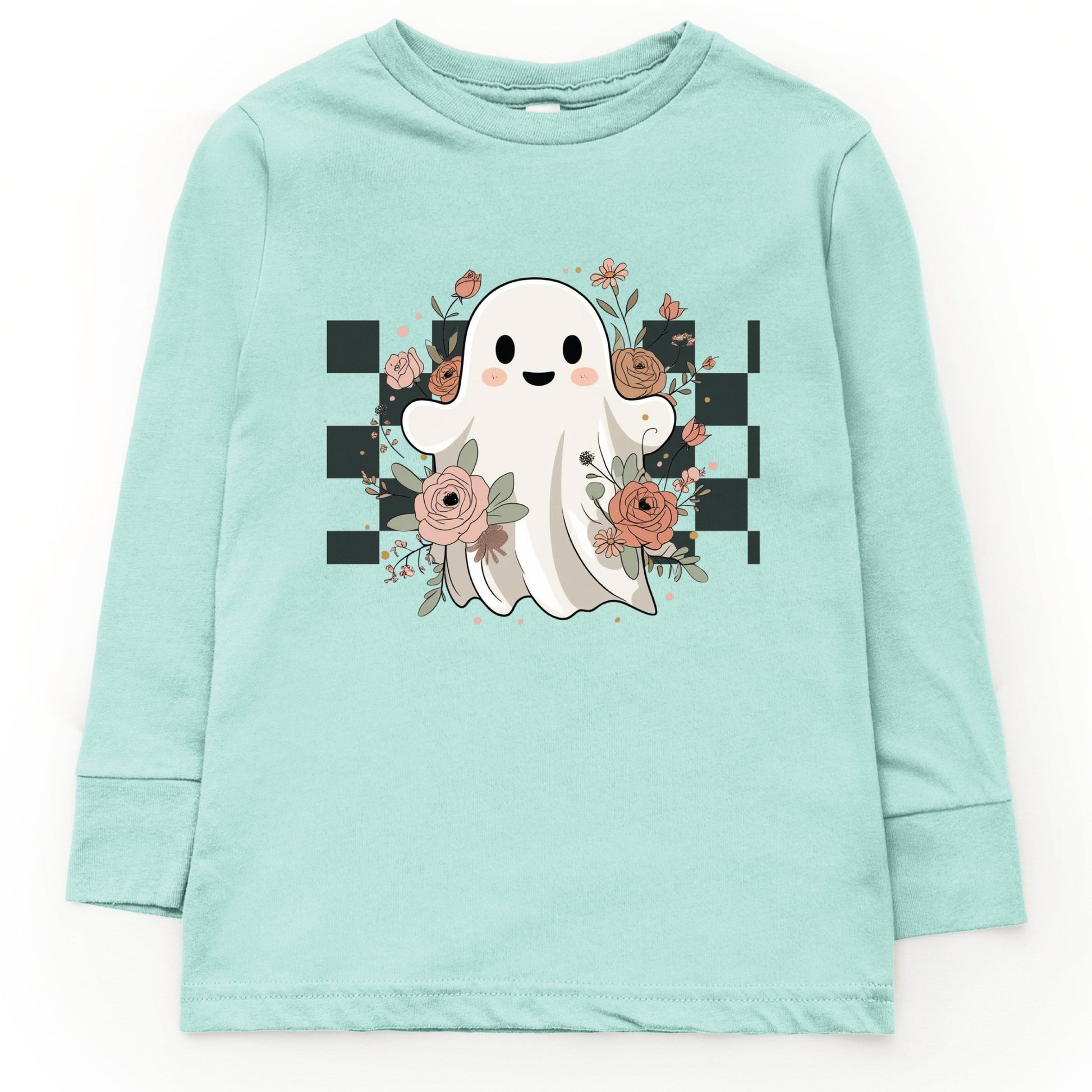 Checkered Ghost Rose - Kids Toddler Long Sleeve Tee and Kids Youth Long Sleeve Tee