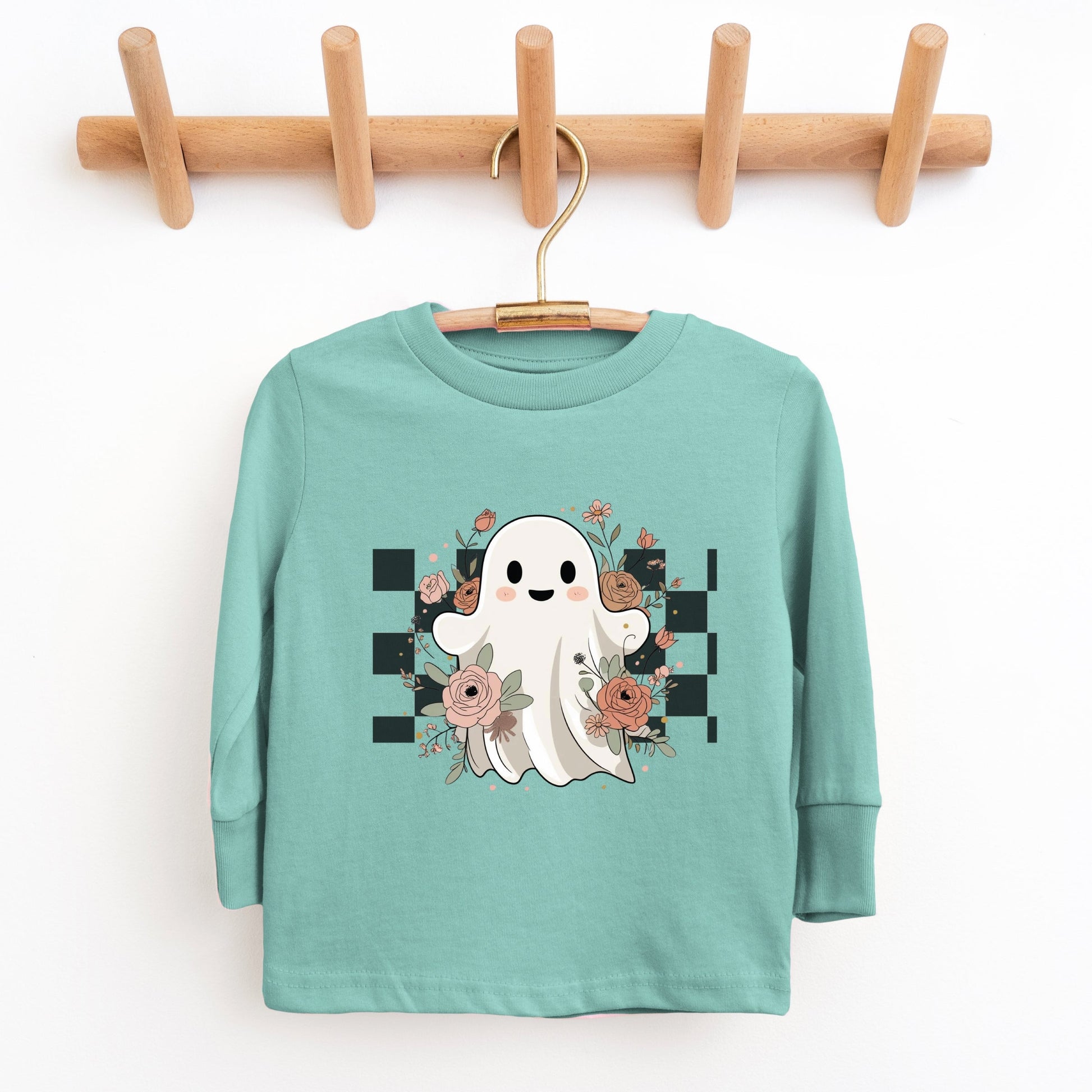 Checkered Ghost Rose - Kids Toddler Long Sleeve Tee and Kids Youth Long Sleeve Tee
