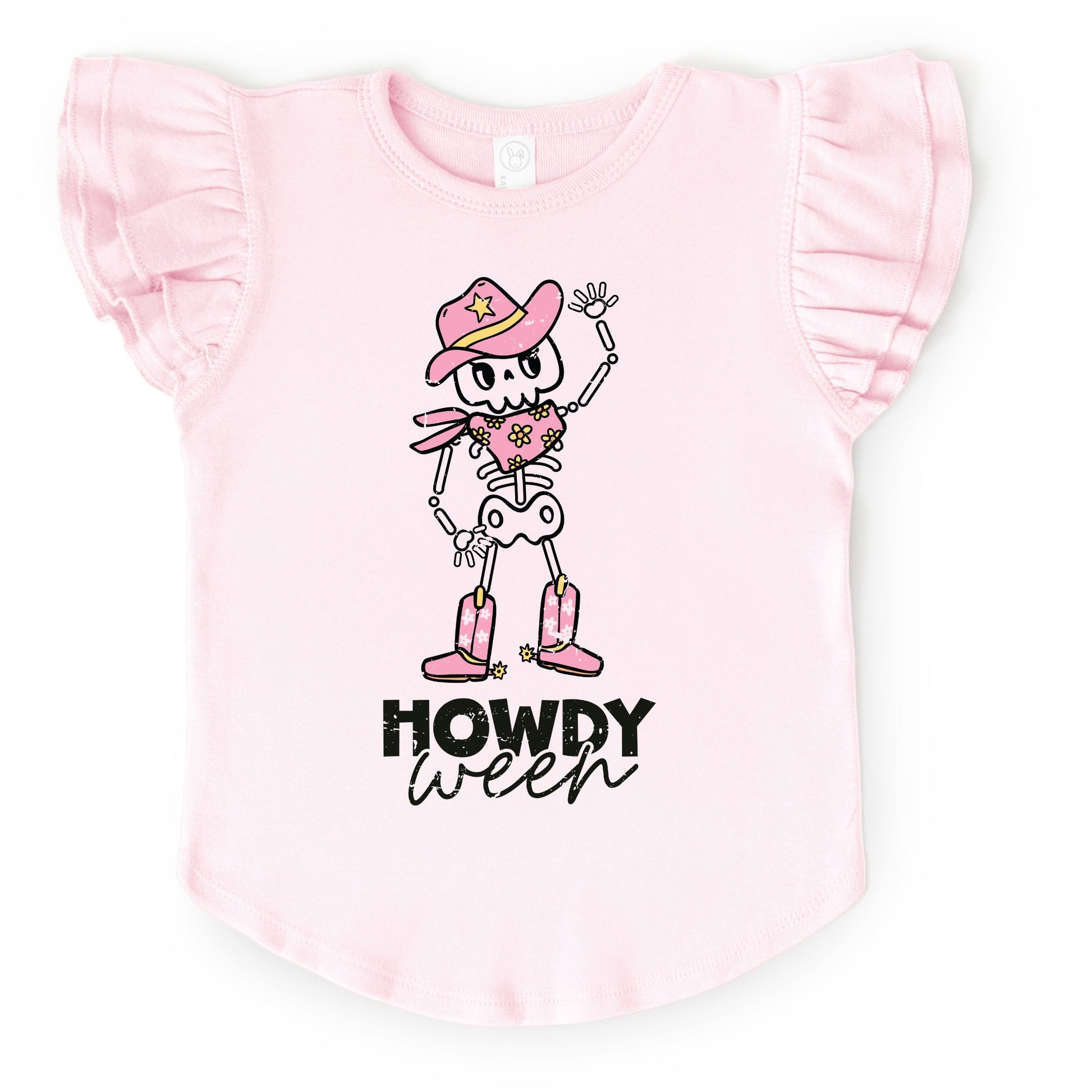 Howdyween Skeleton - Kids Flutter Sleeve Tee