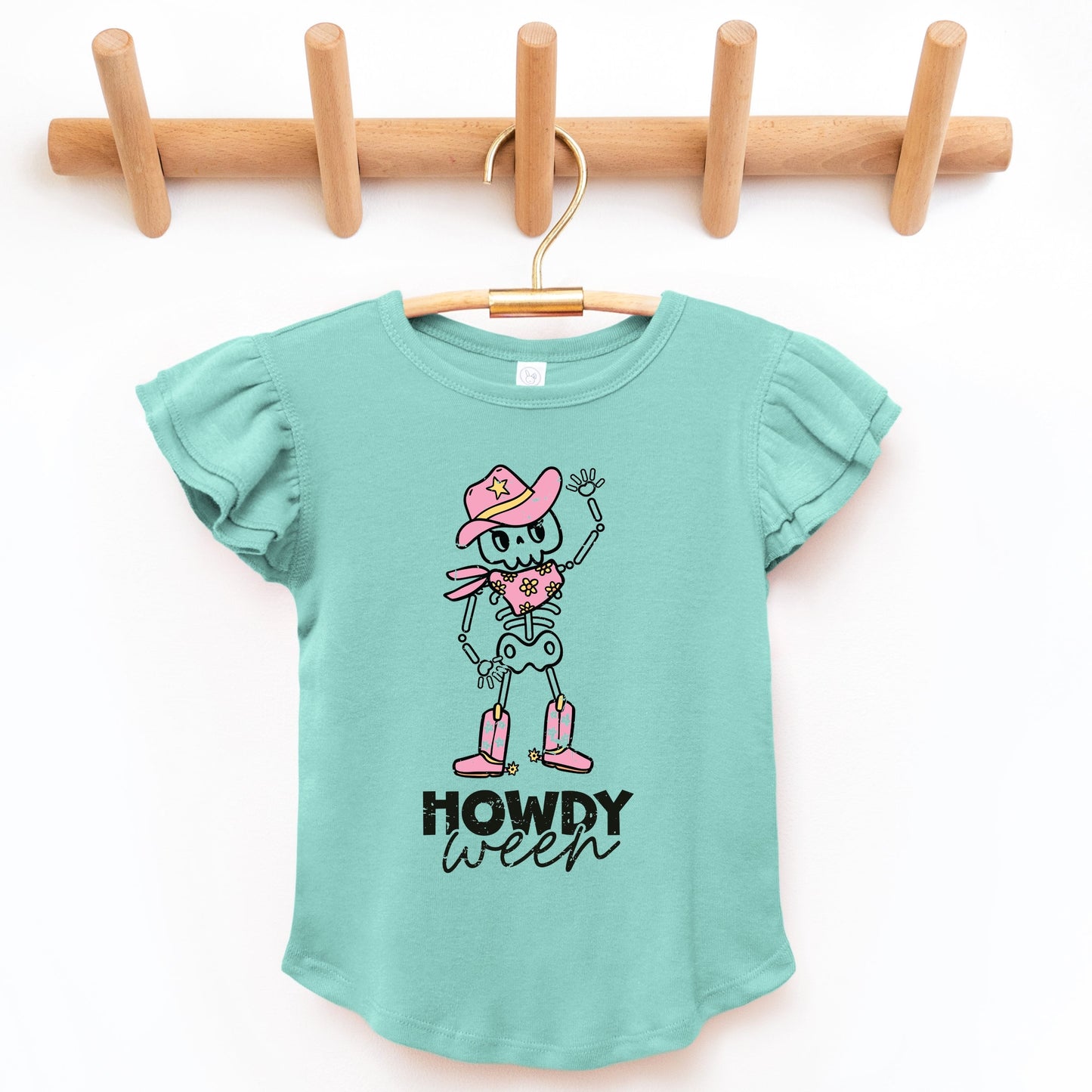Howdyween Skeleton - Kids Flutter Sleeve Tee