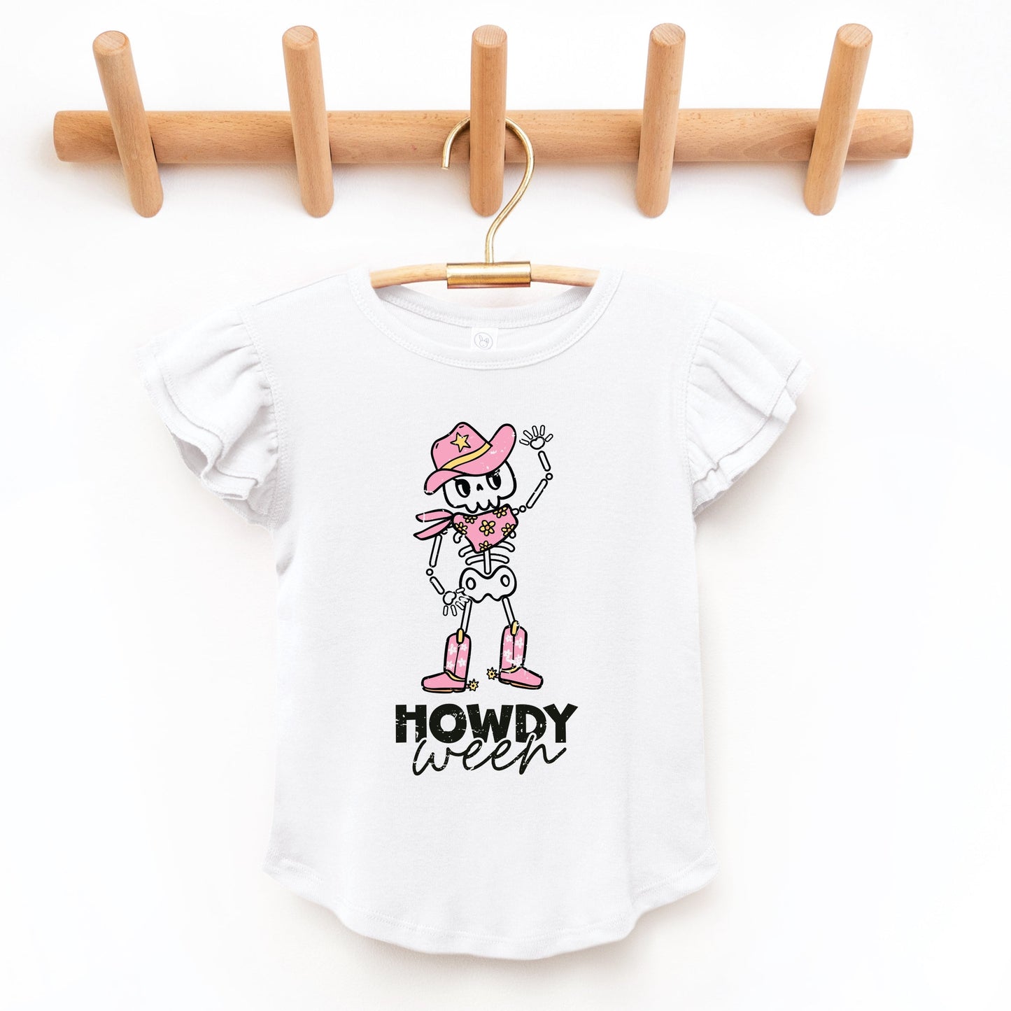 Howdyween Skeleton - Kids Flutter Sleeve Tee