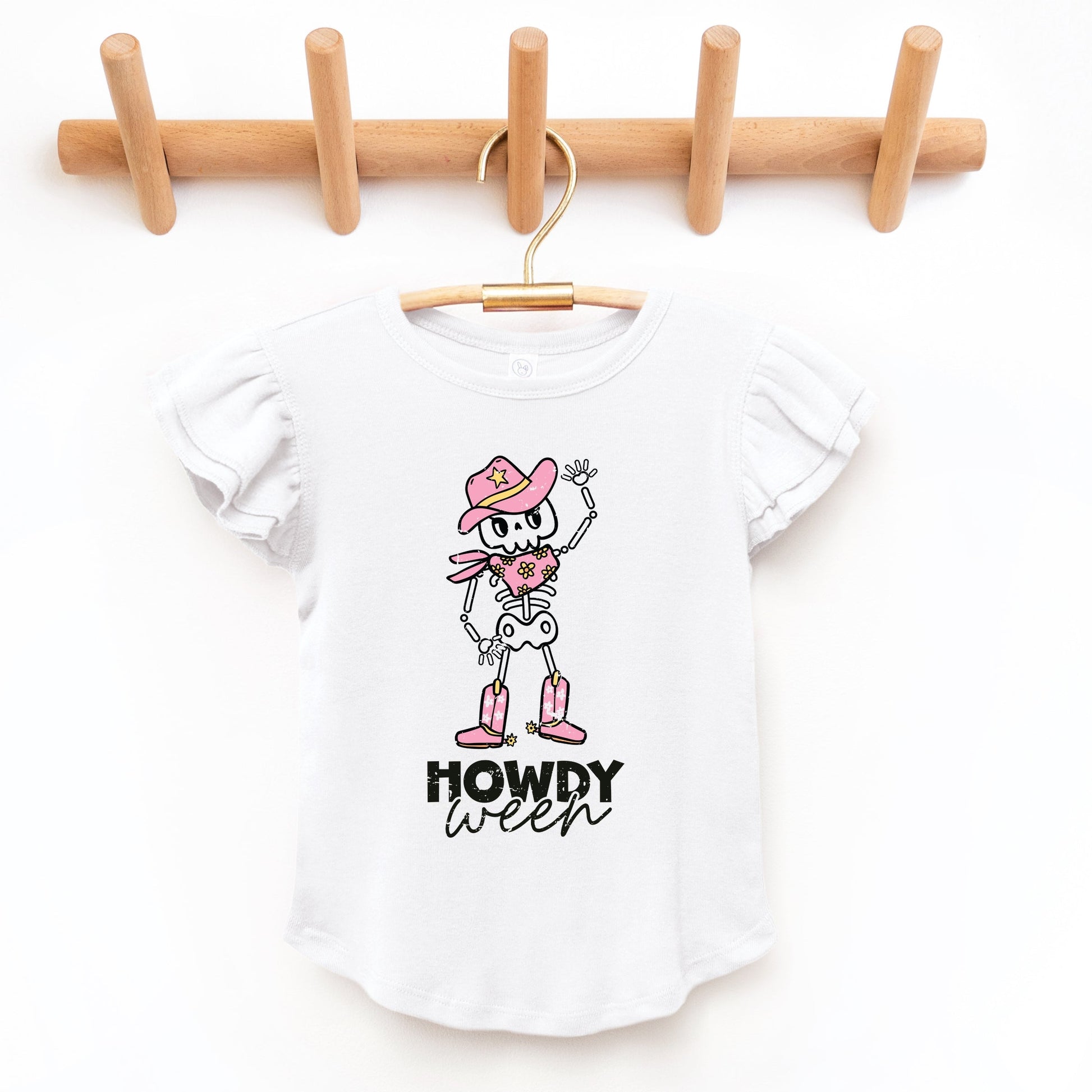 Howdyween Skeleton - Kids Flutter Sleeve Tee