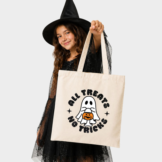 All Treats No Tricks Ghost Glitter - Canvas Tote
