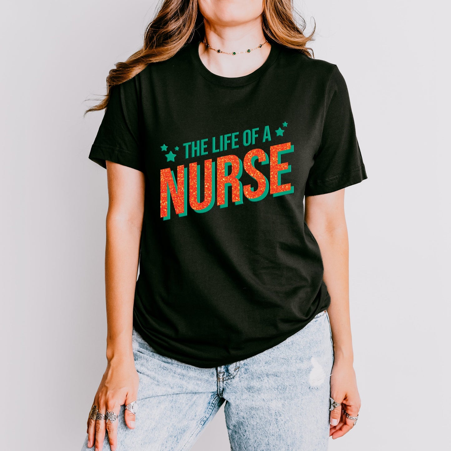 The Life Of A Nurse Puff/Glitter - Womens Short Sleeve Tee
