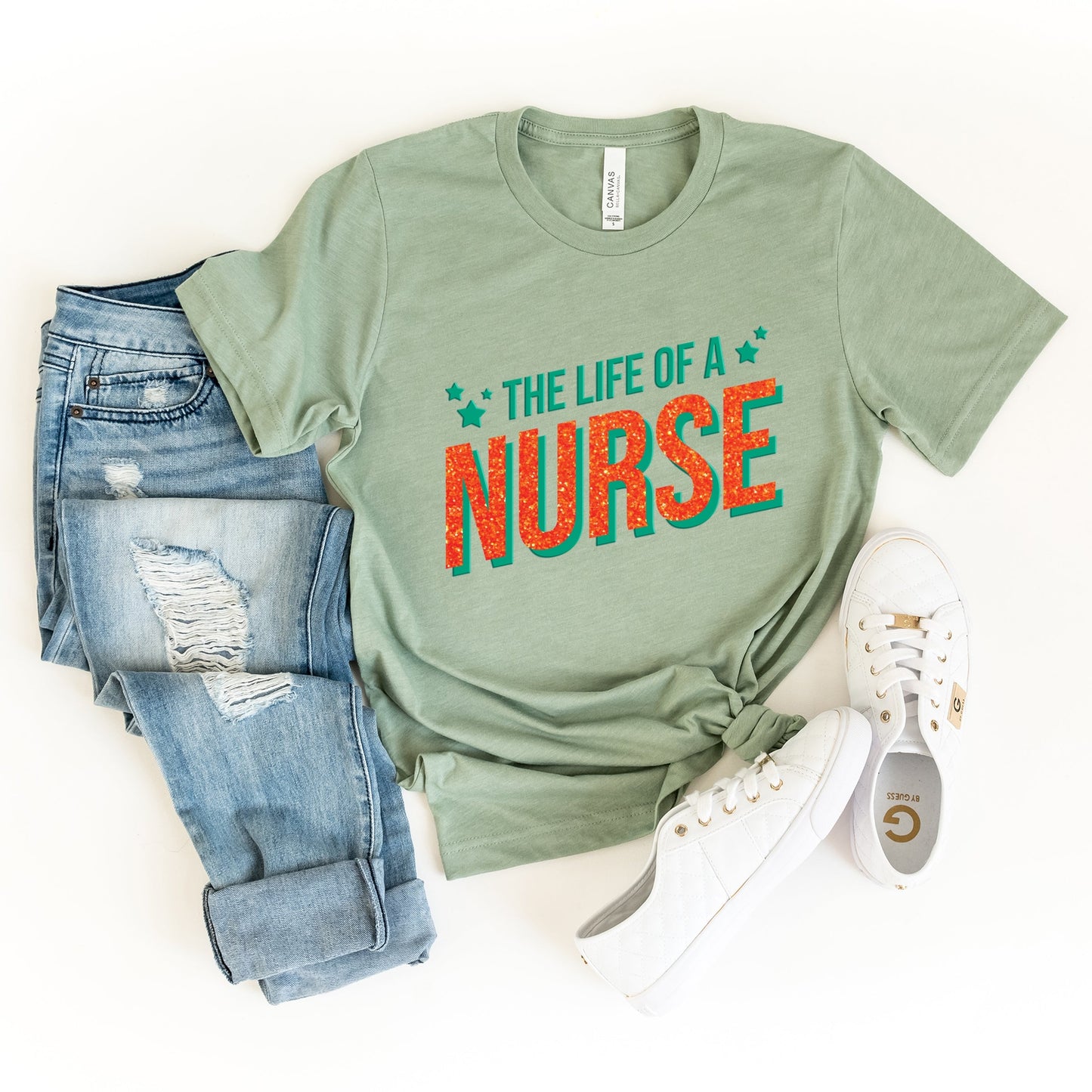 The Life Of A Nurse Puff/Glitter - Womens Short Sleeve Tee