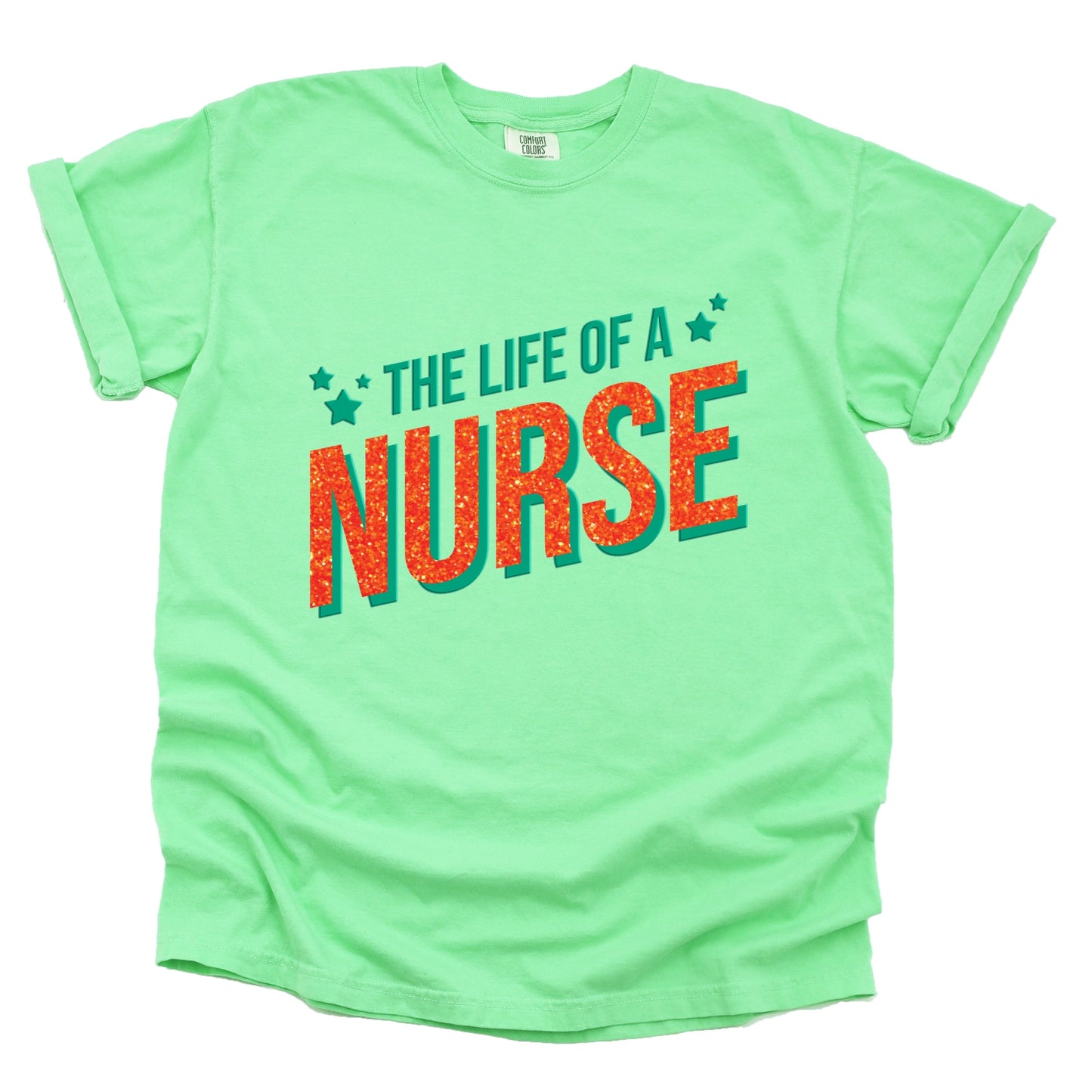 The Life Of A Nurse Puff/Glitter - Womens Garment Dyed Tee