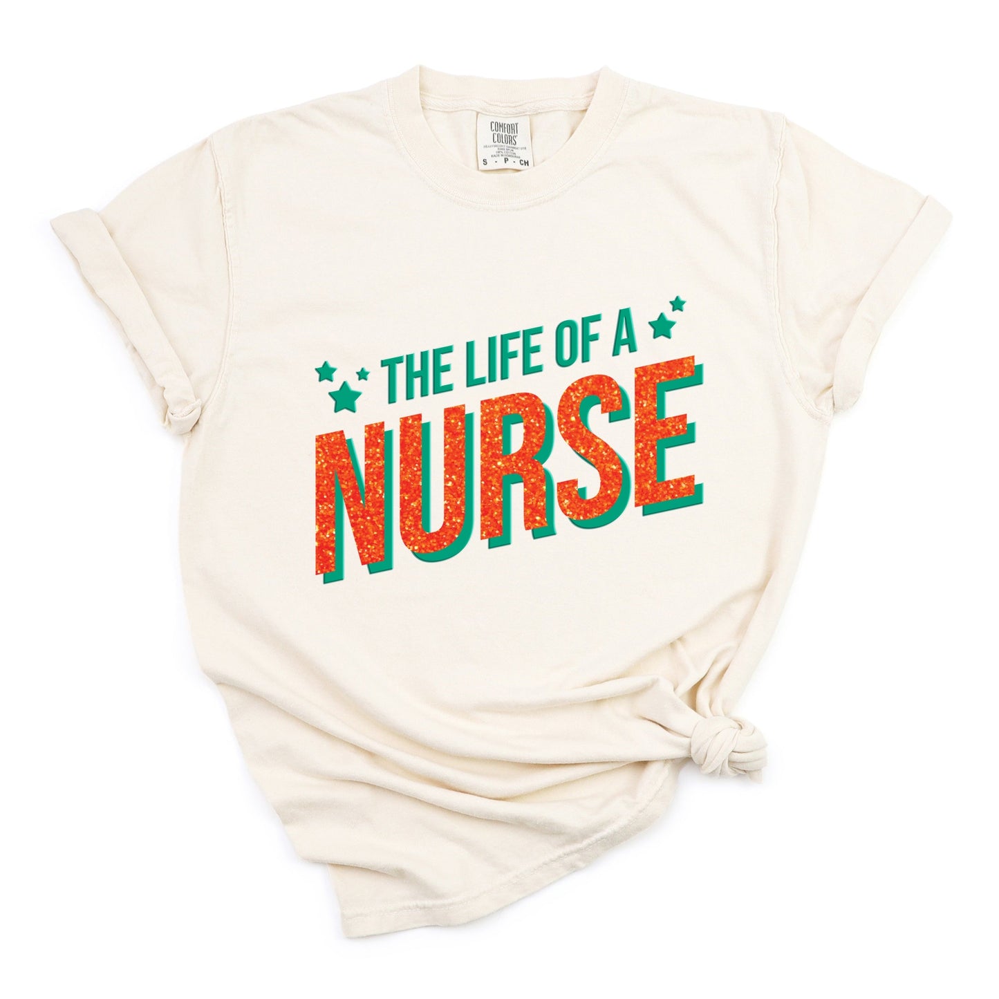 The Life Of A Nurse Puff/Glitter - Womens Garment Dyed Tee