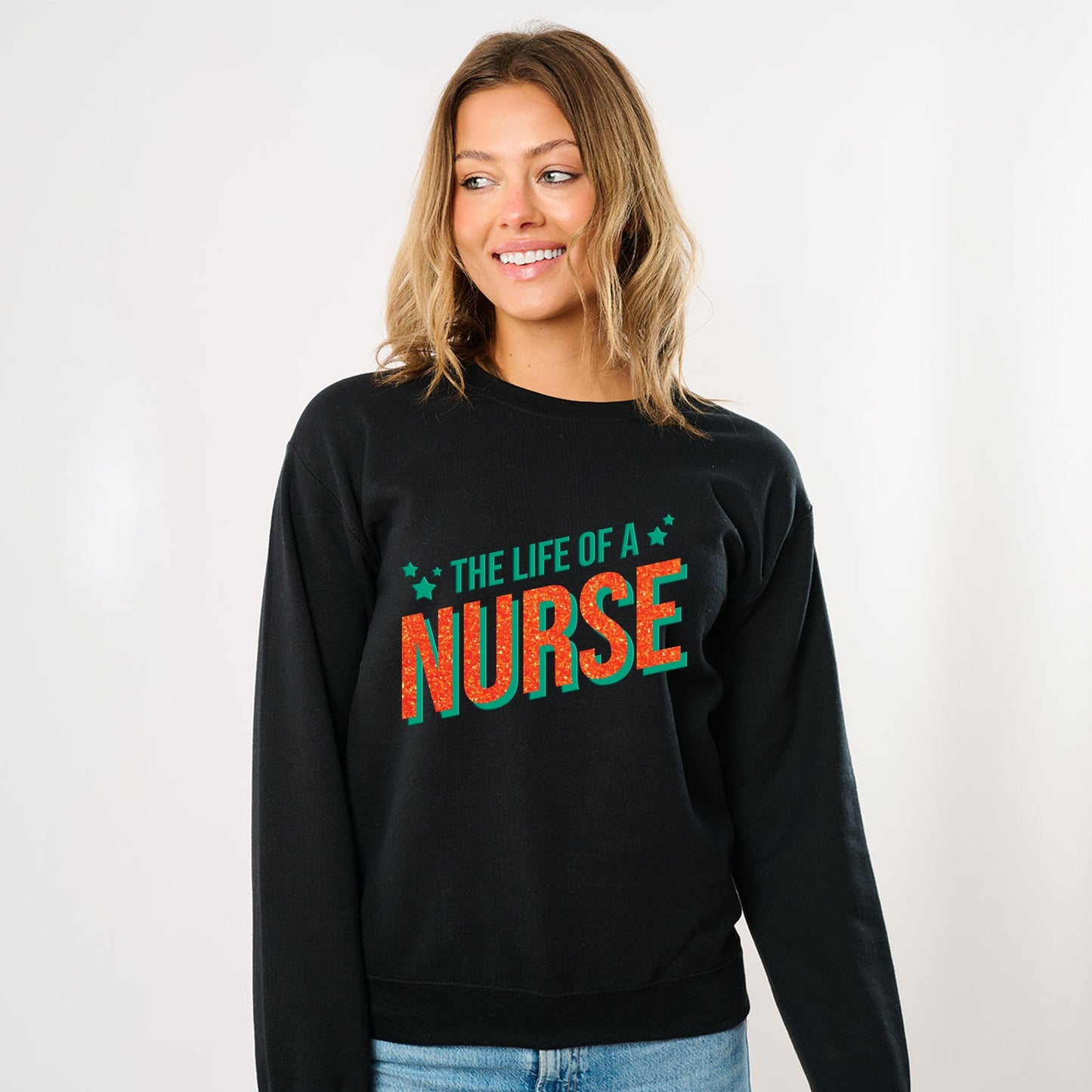 The Life Of A Nurse Puff/Glitter -  Womens Sweatshirt