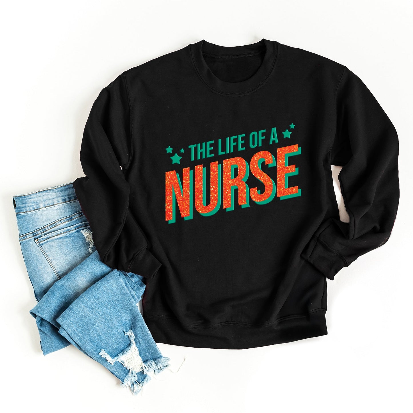 The Life Of A Nurse Puff/Glitter -  Womens Sweatshirt