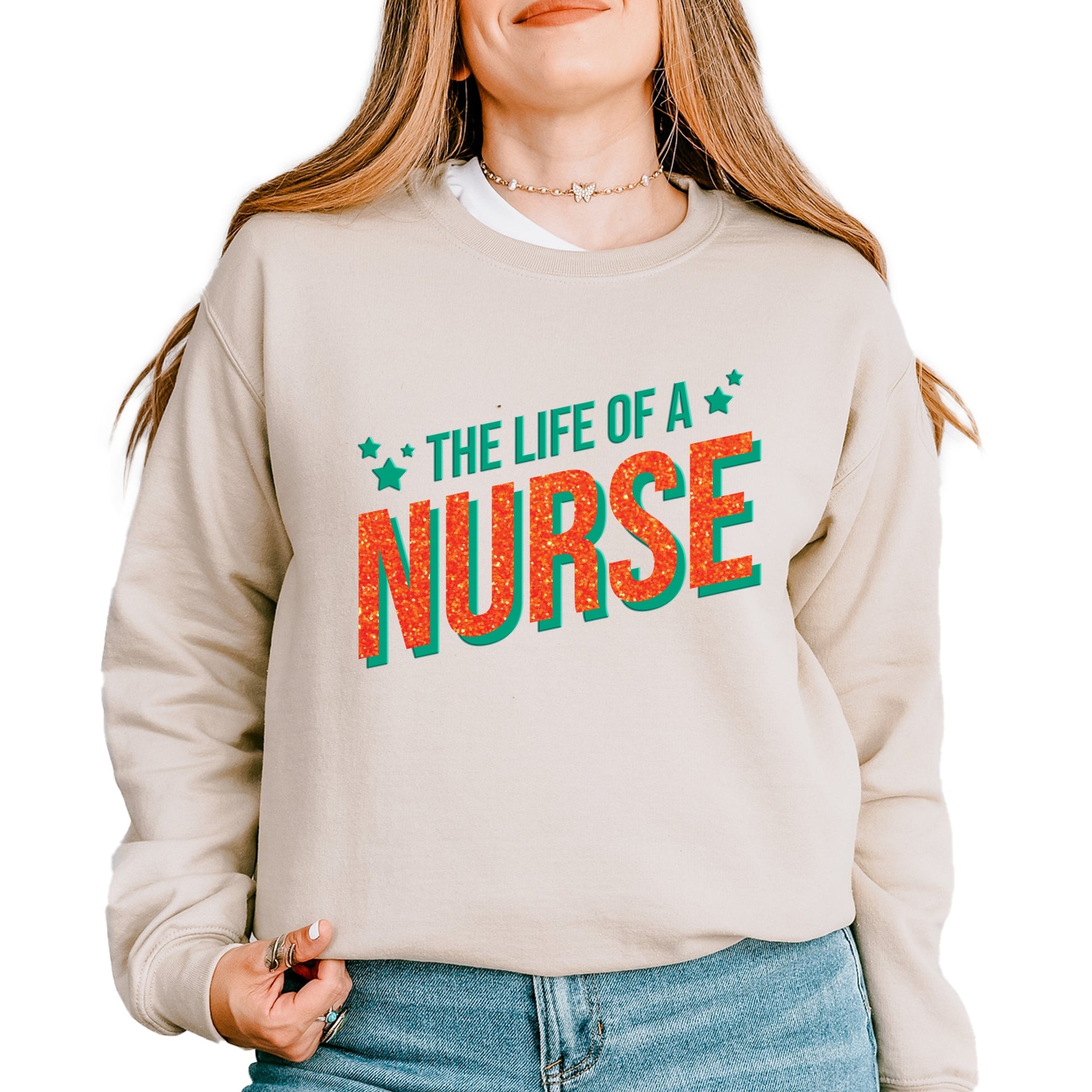 The Life Of A Nurse Puff/Glitter -  Womens Sweatshirt