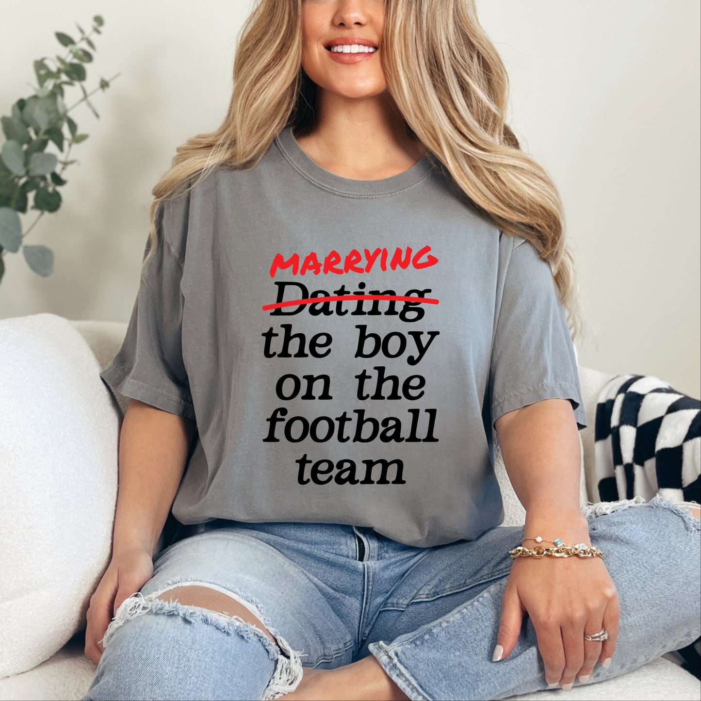 Marrying The Boy On The Football Team - Womens Garment Dyed Tee