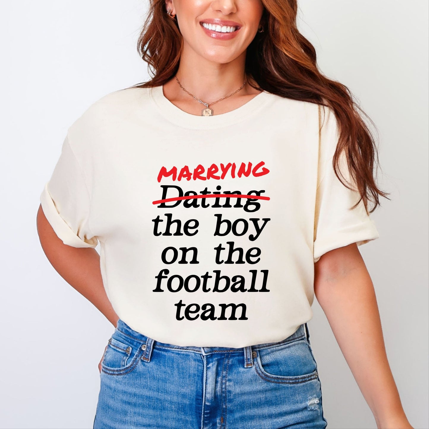 Marrying The Boy On The Football Team - Women's Garment Dyed Tee
