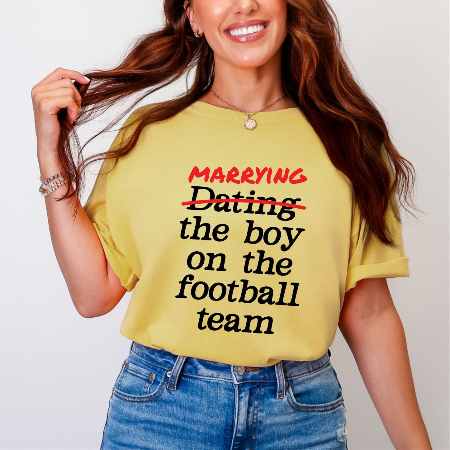 Marrying The Boy On The Football Team - Women's Garment Dyed Tee