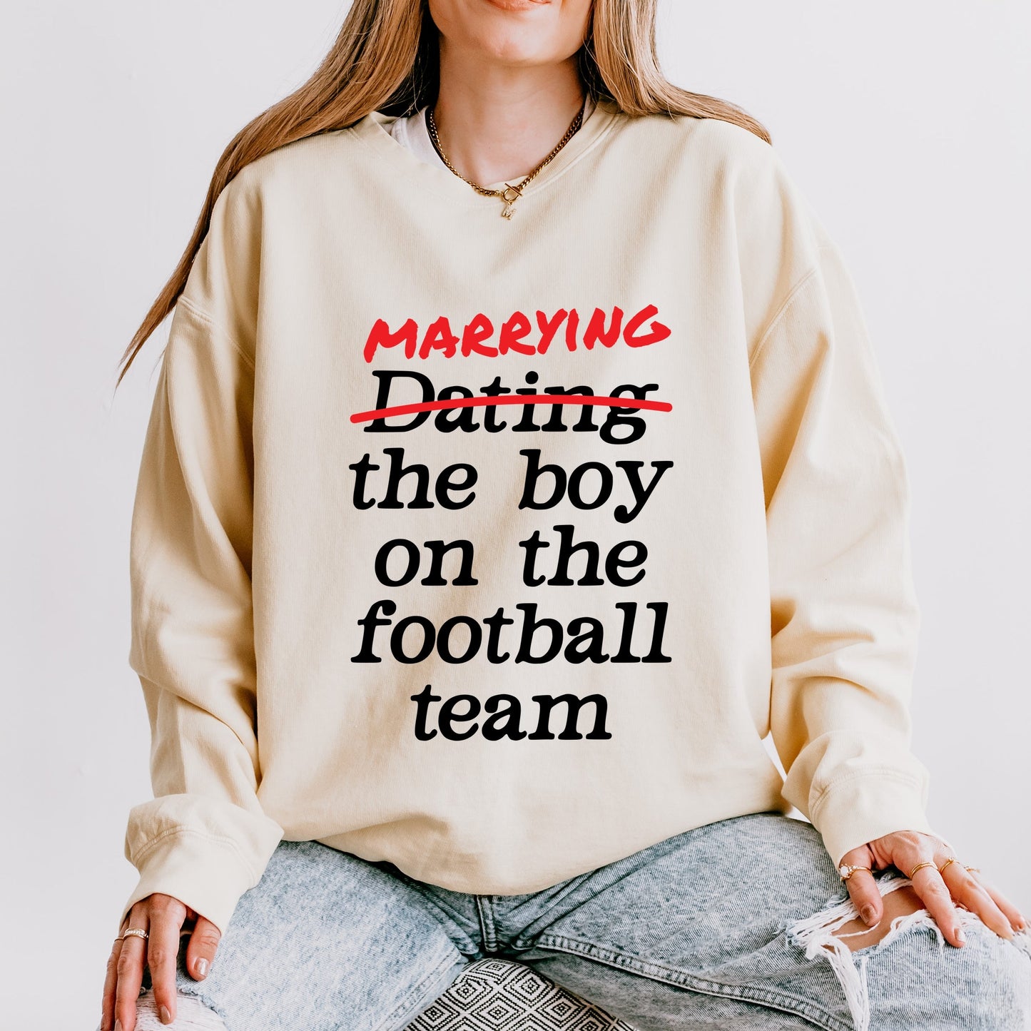 Marrying The Boy On The Football Team - Women's Lightweight Garment Dyed Sweatshirt