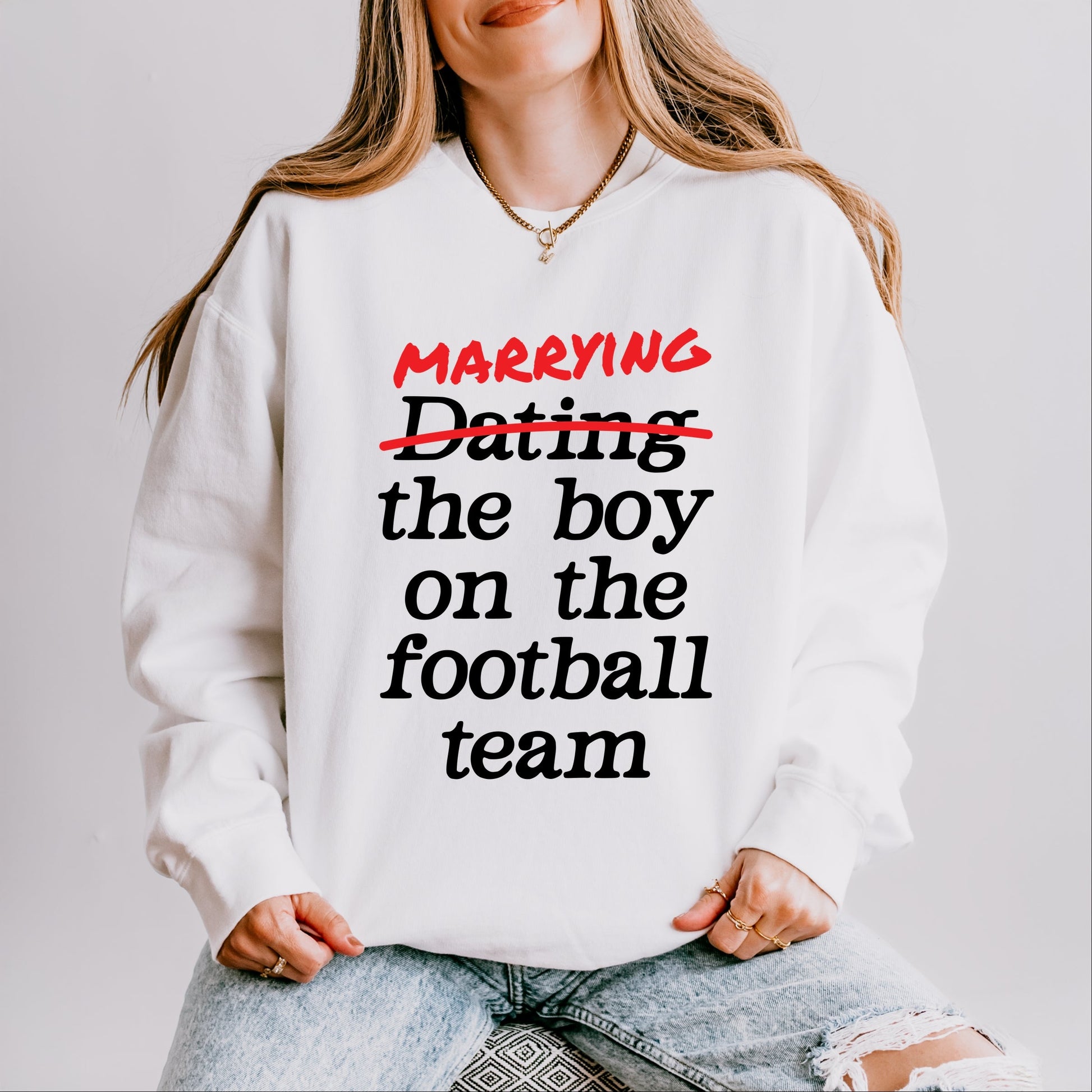 Marrying The Boy On The Football Team - Womens Lightweight Garment Dyed Sweatshirt