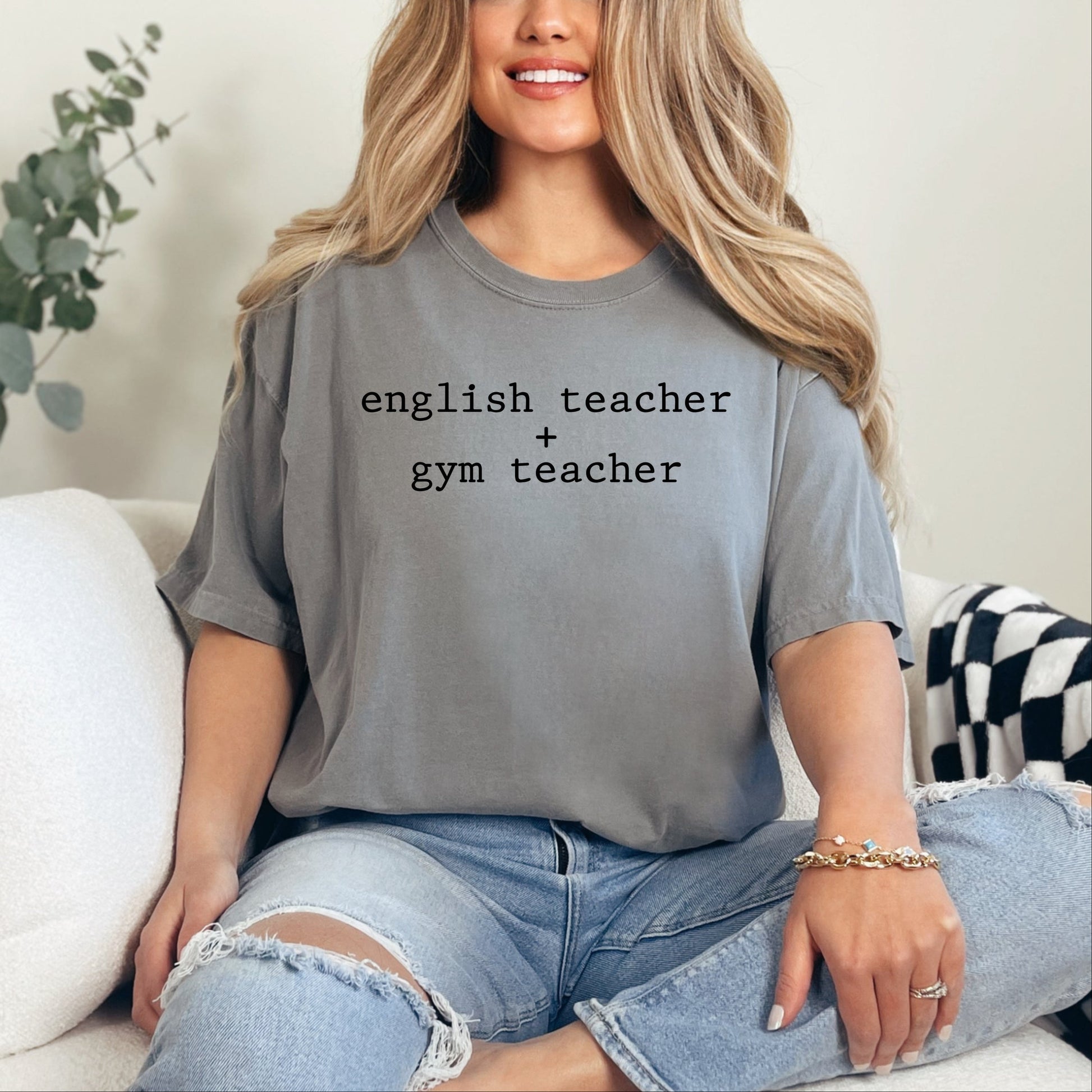 English Teacher + Gym Teacher Typewriter - Womens Garment Dyed Tee