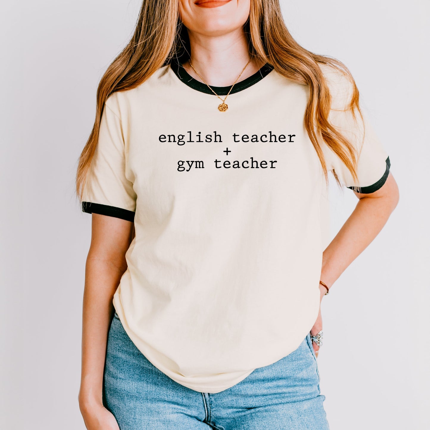 English Teacher + Gym Teacher Typewriter - Women's Ringer Tee