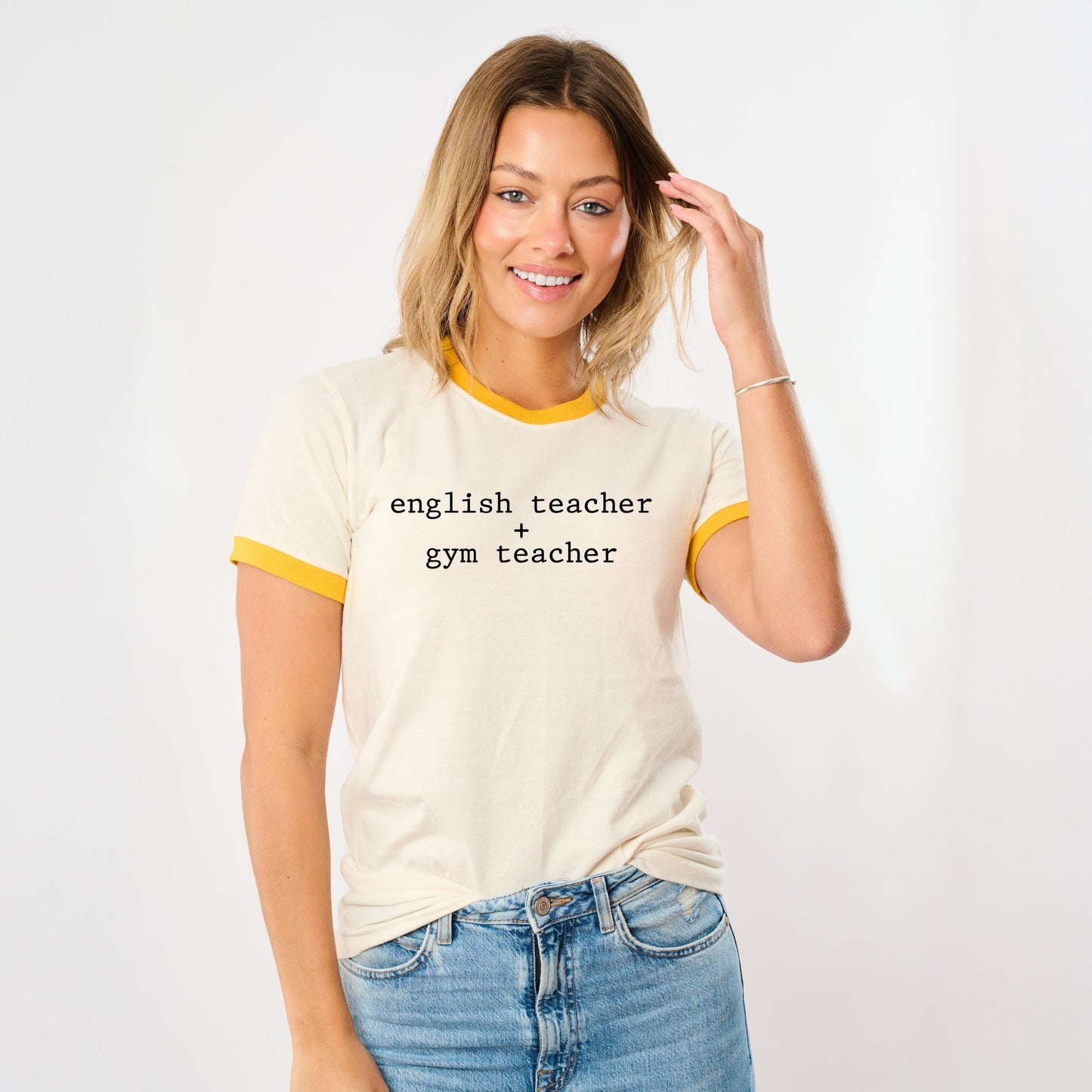 English Teacher + Gym Teacher Typewriter - Women's Ringer Tee
