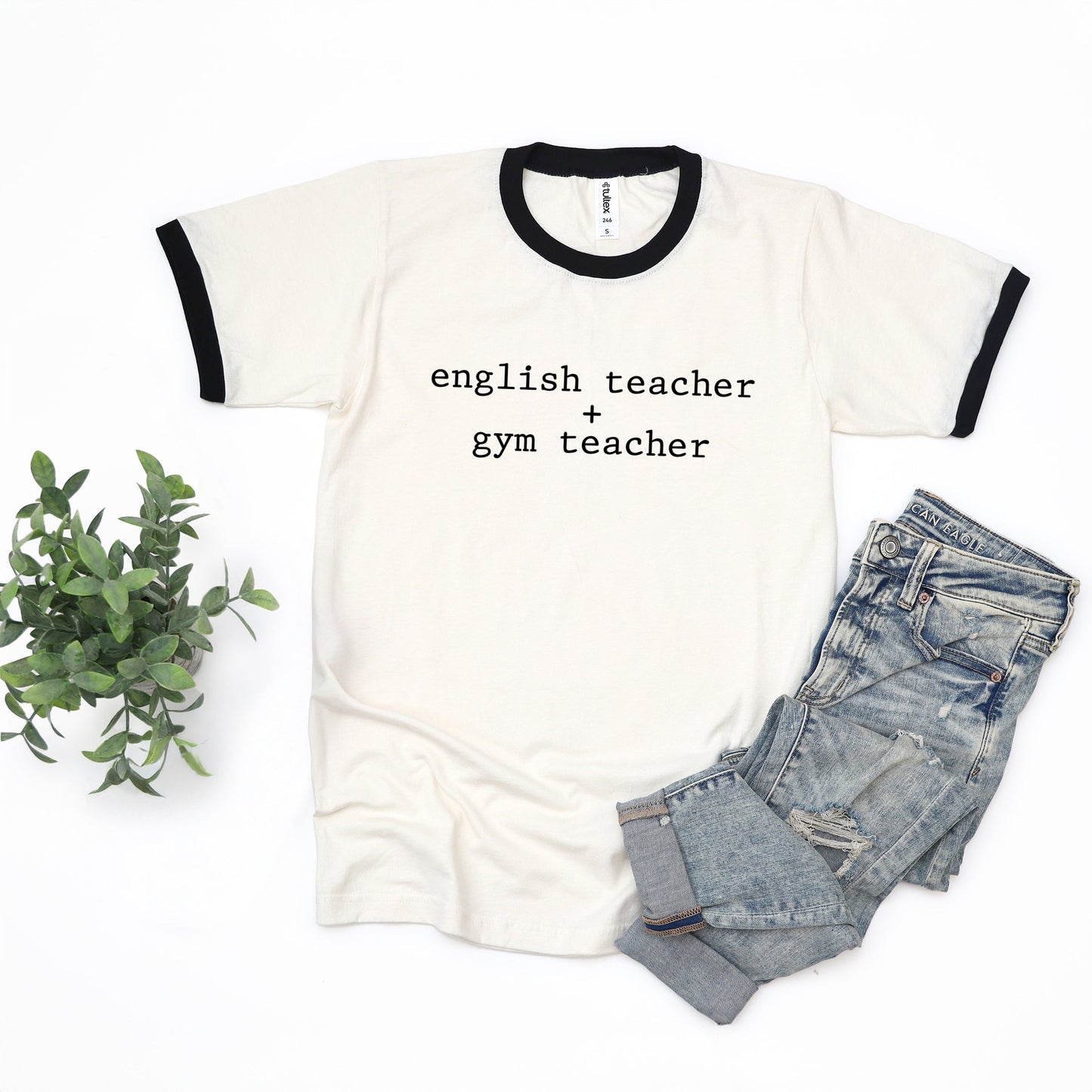 English Teacher + Gym Teacher Typewriter - Womens Ringer Tee