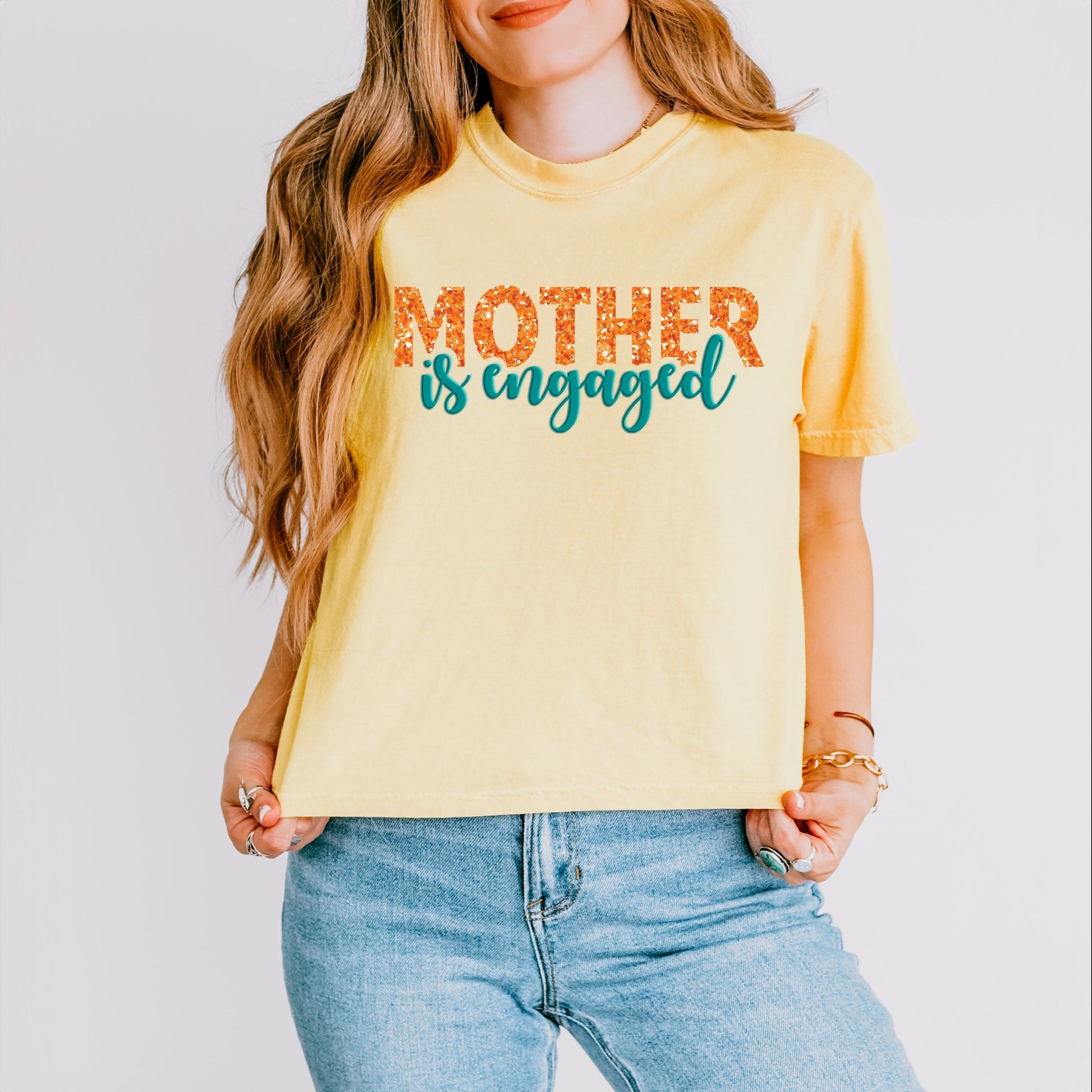Mother Is Engaged Puff/Glitter - Womens Boxy Crop Top