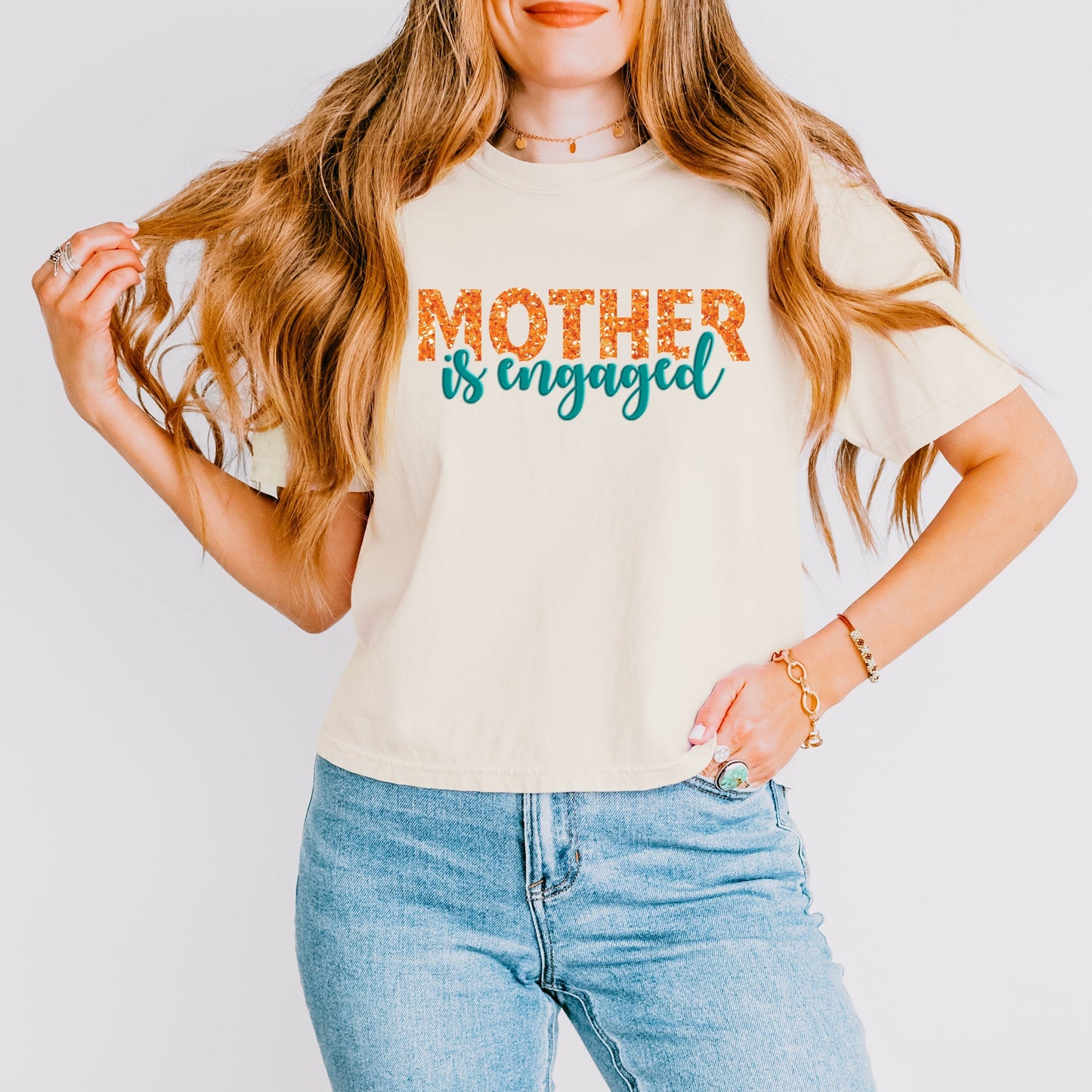 Mother Is Engaged Puff/Glitter - Women's Boxy Crop Top