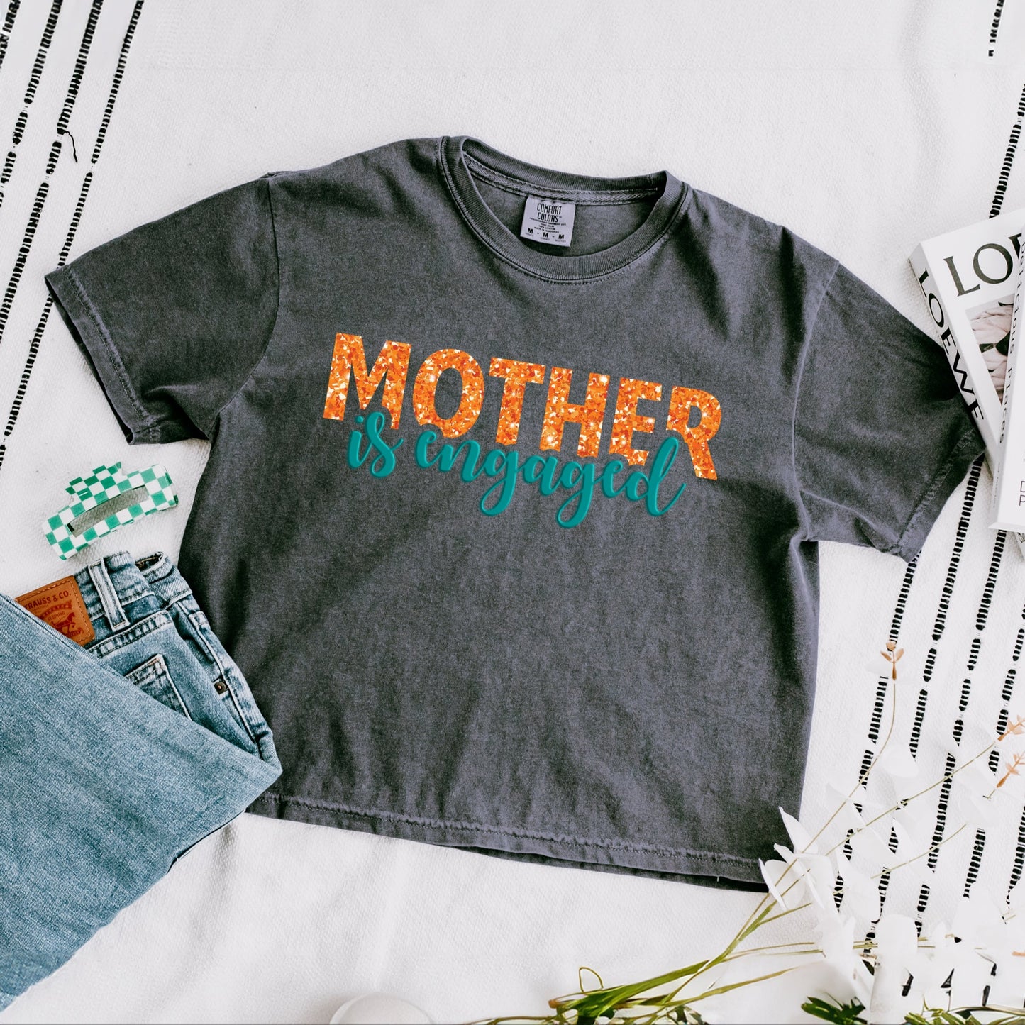 Mother Is Engaged Puff/Glitter - Womens Boxy Crop Top