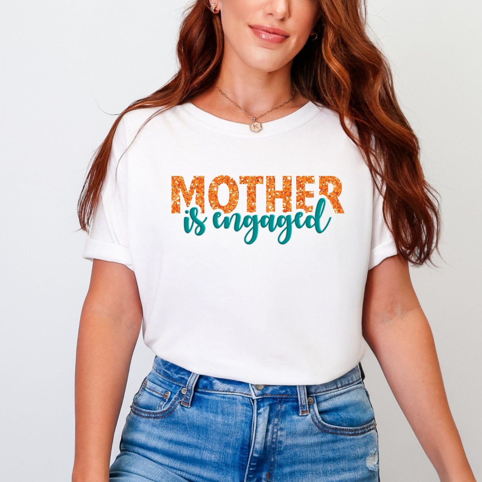 Mother Is Engaged Puff/Glitter - Womens Garment Dyed Tee