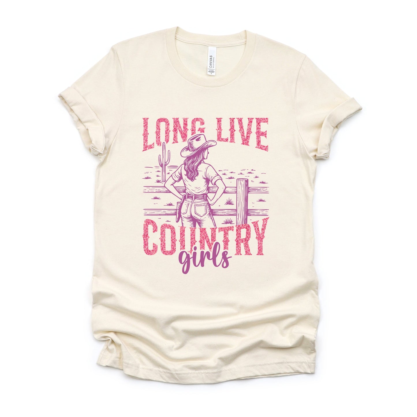 Long Live Country Girls Glitter - Womens Short Sleeve Graphic T-Shirt