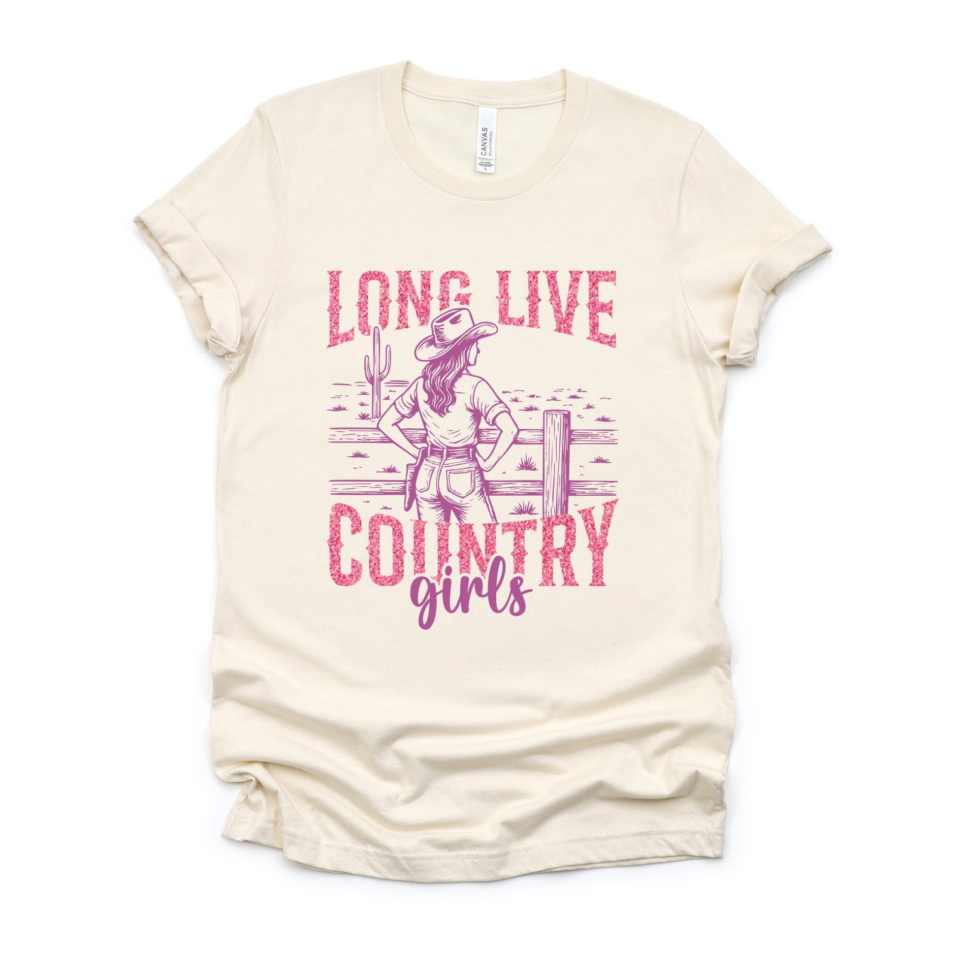 Long Live Country Girls Glitter - Womens Short Sleeve Graphic T-Shirt
