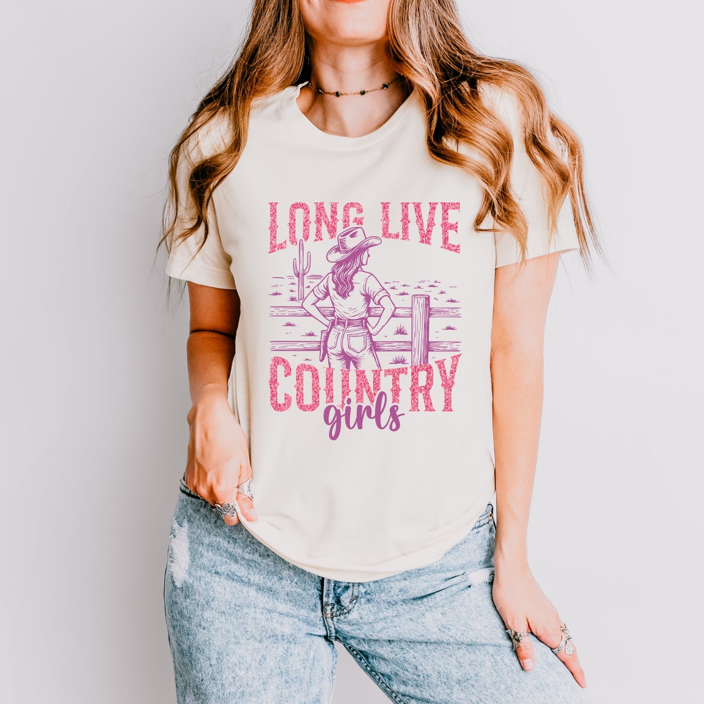 Long Live Country Girls Glitter - Women's Short Sleeve Graphic T-Shirt
