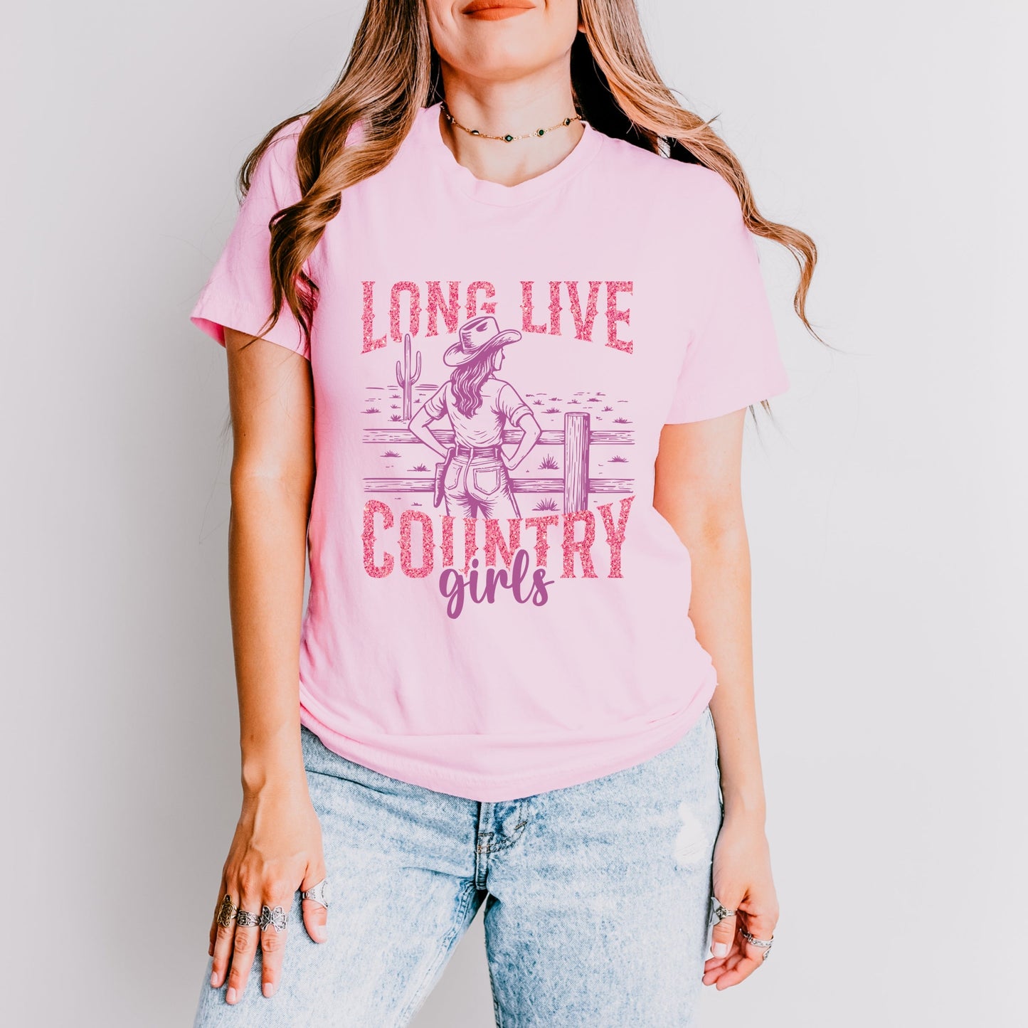 Long Live Country Girls Glitter - Women's Short Sleeve Graphic T-Shirt