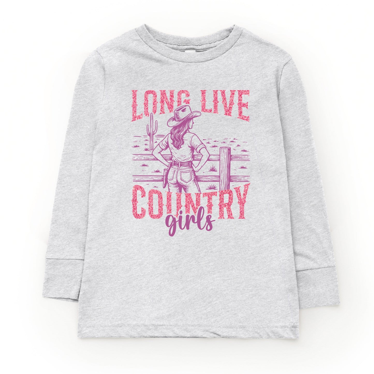Long Live Country Girls Glitter - Youth Long Sleeve Graphic T-Shirt