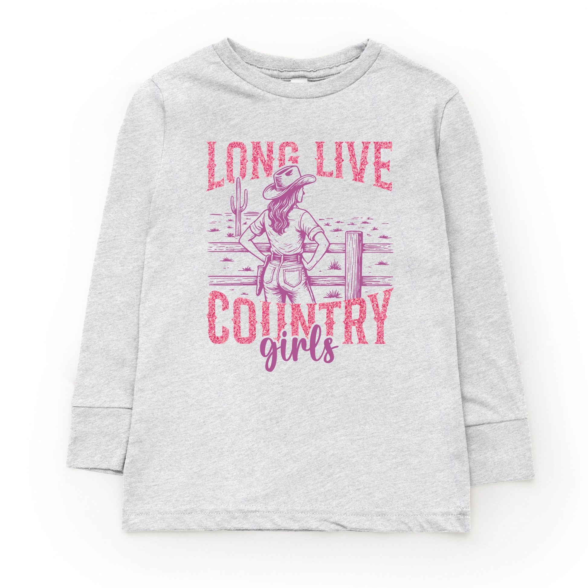 Long Live Country Girls Glitter - Youth Long Sleeve Graphic T-Shirt