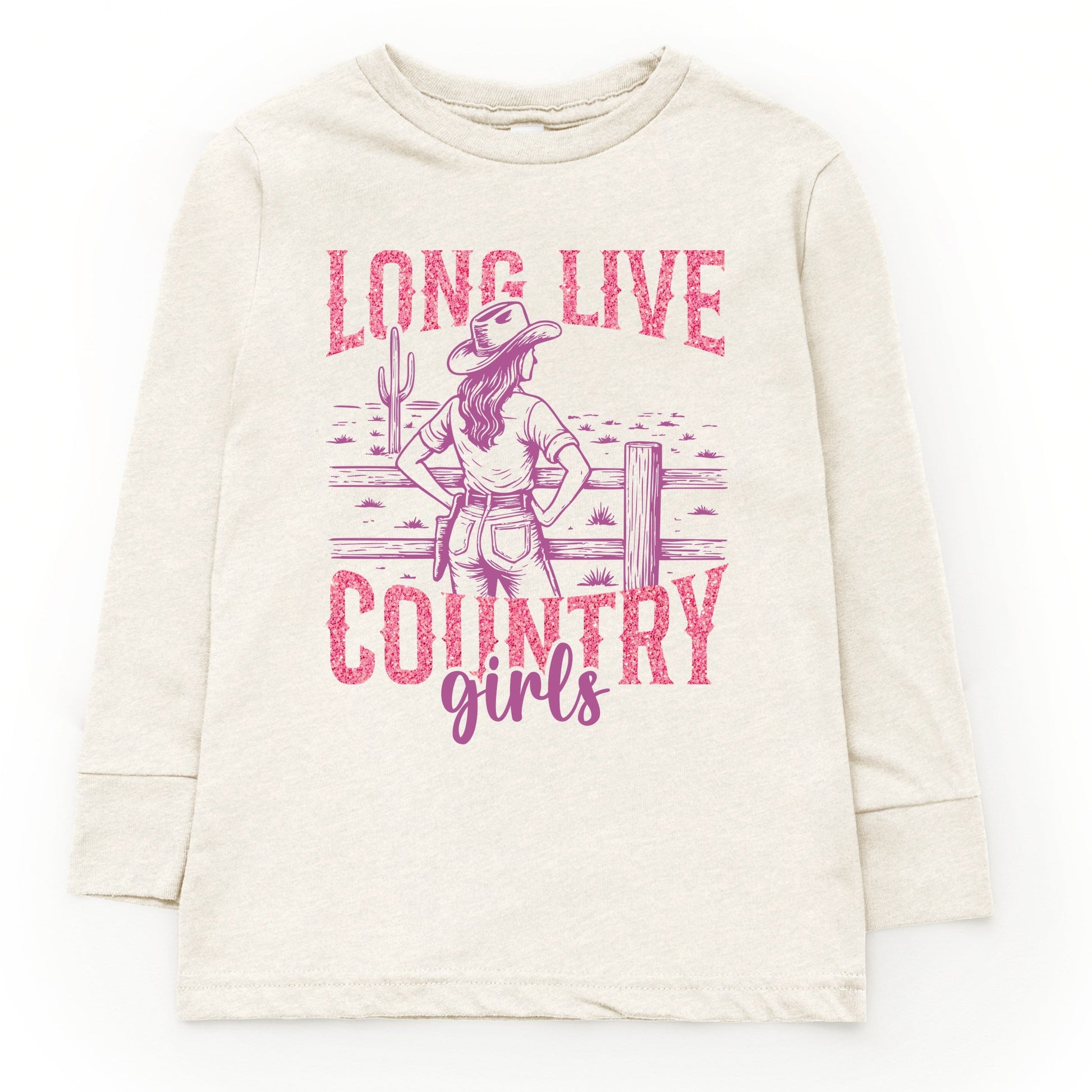 Long Live Country Girls Glitter - Youth Long Sleeve Graphic T-Shirt