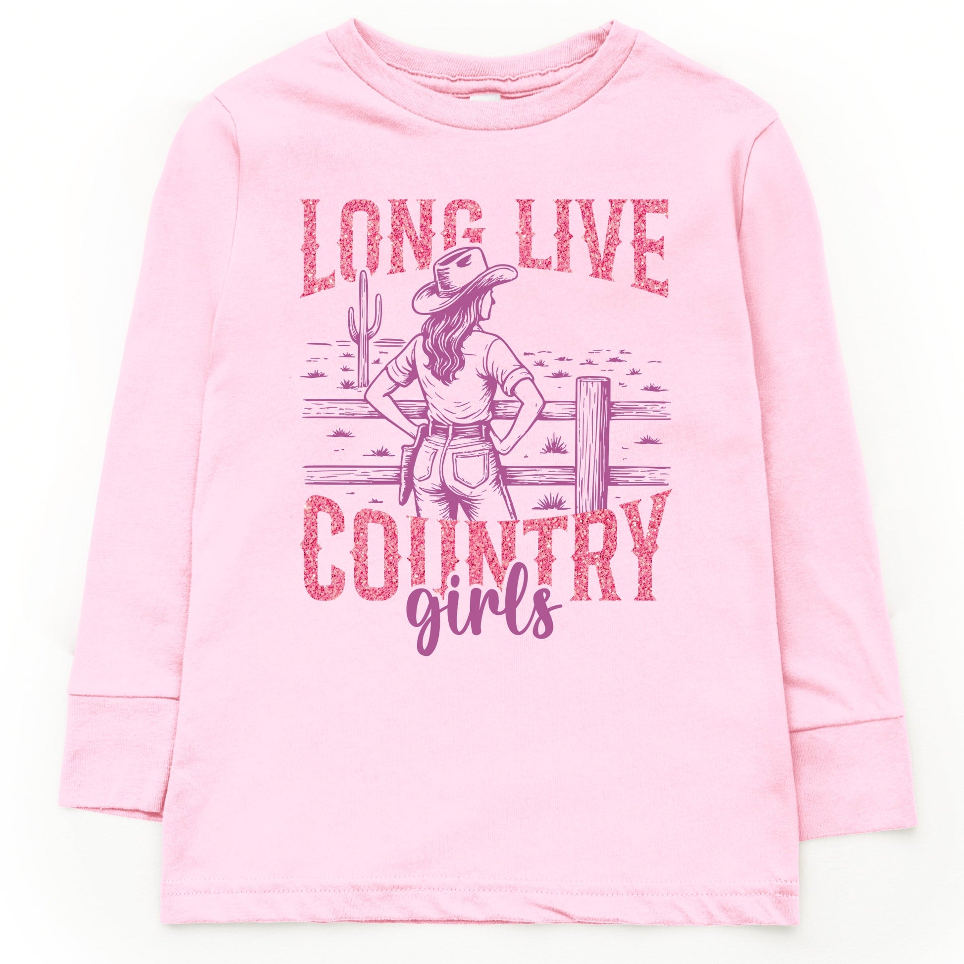 Long Live Country Girls Glitter - Youth Long Sleeve Graphic T-Shirt