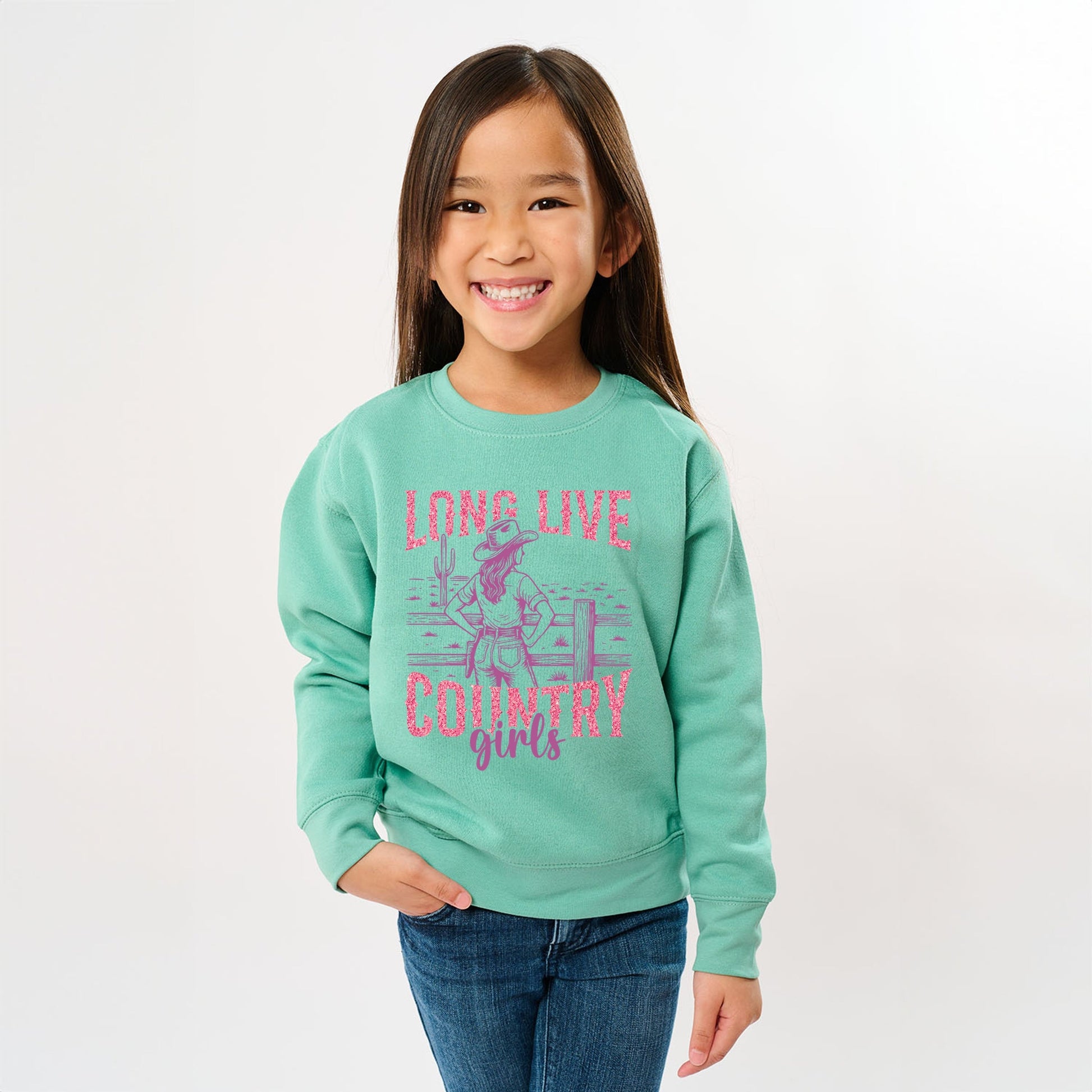 Long Live Country Girls Glitter - Youth Graphic Sweatshirt