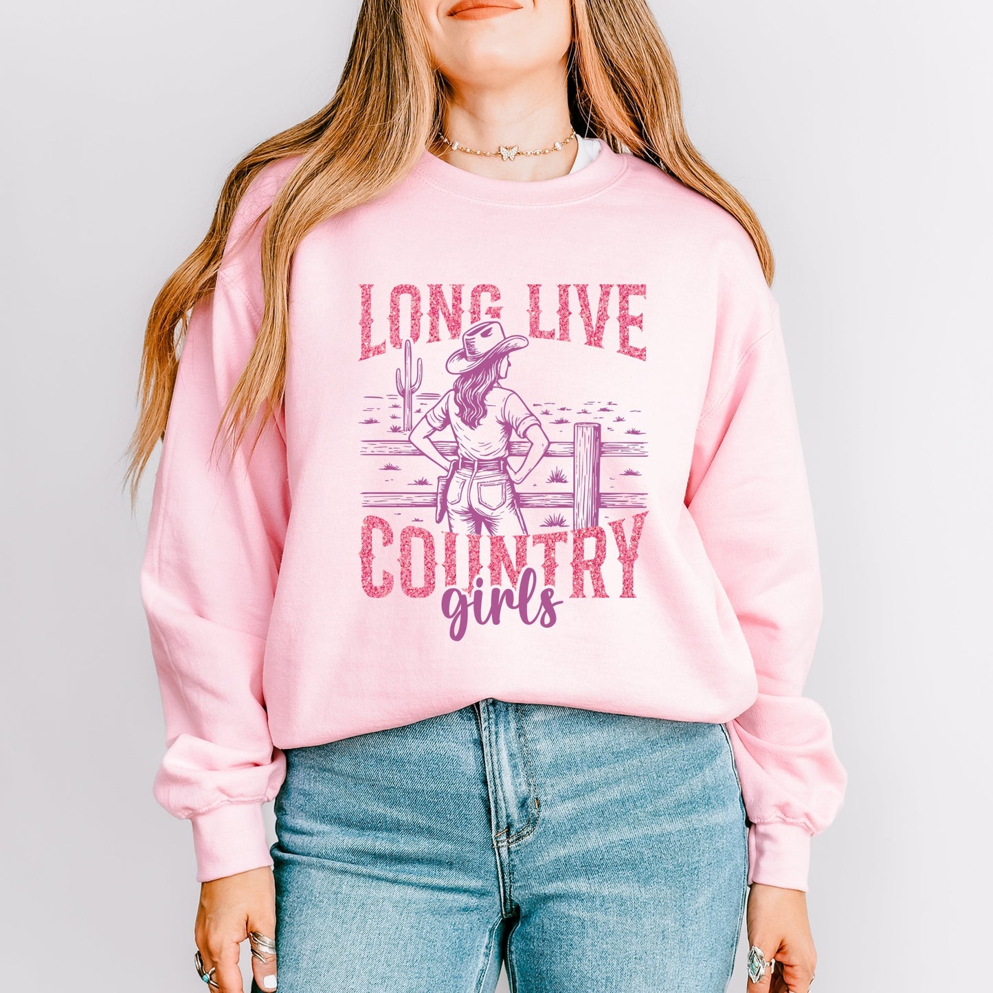 Long Live Country Girls Glitter - Women's Graphic Sweatshirt