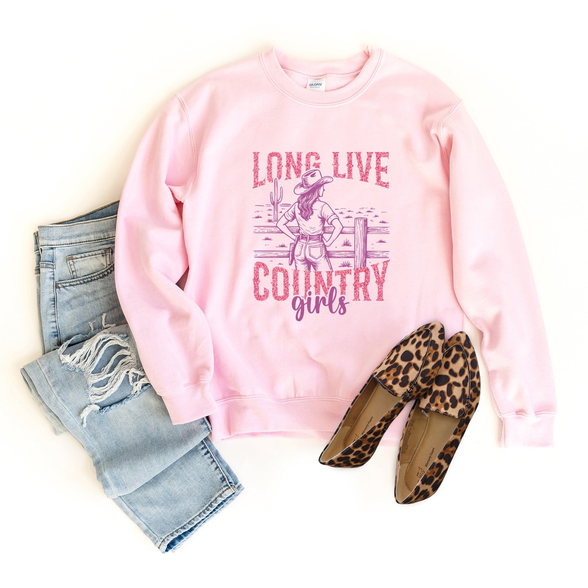 Long Live Country Girls Glitter -  Womens Graphic Sweatshirt