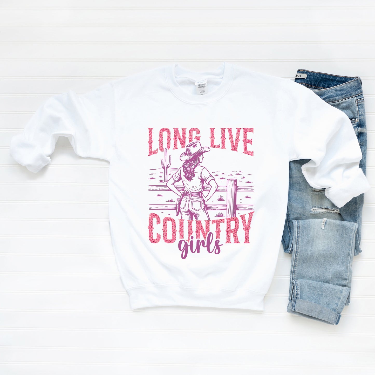 Long Live Country Girls Glitter -  Womens Graphic Sweatshirt