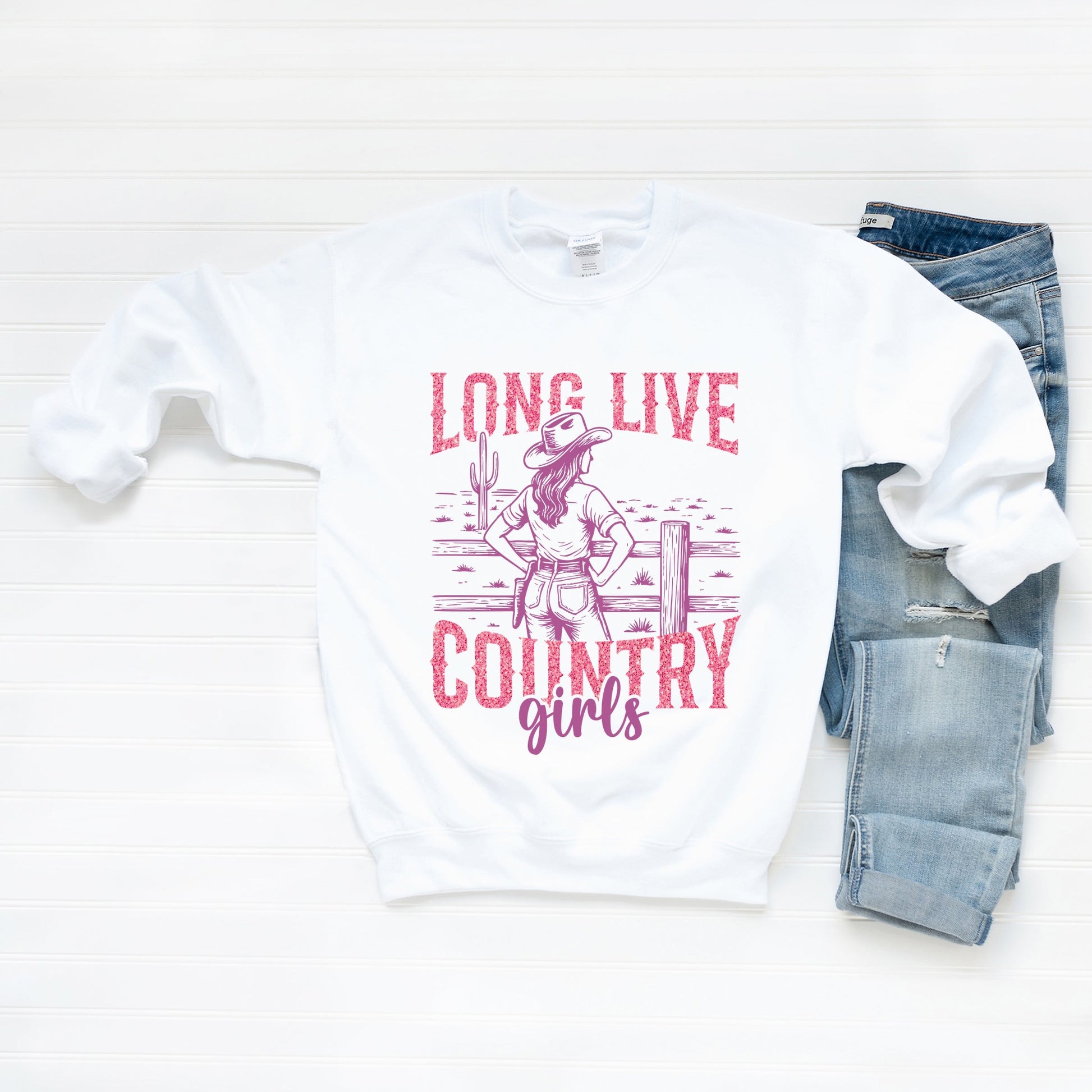 Long Live Country Girls Glitter -  Womens Graphic Sweatshirt