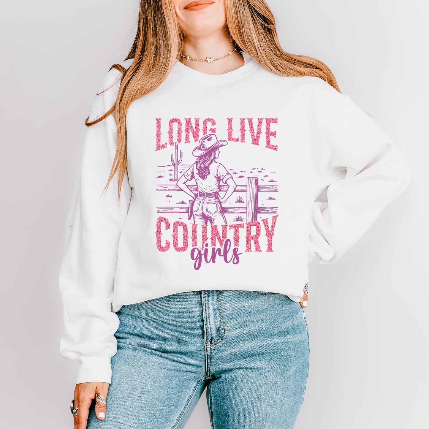 Long Live Country Girls Glitter - Women's Graphic Sweatshirt