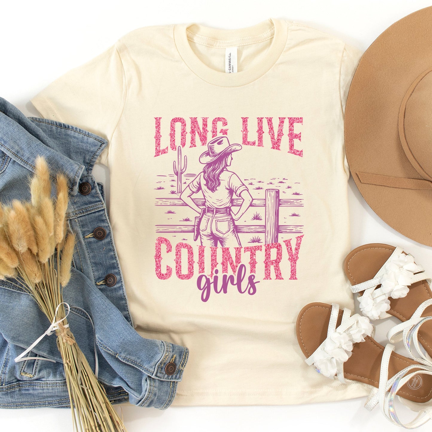 Long Live Country Girls Glitter - Youth Short Sleeve Graphic T-Shirt