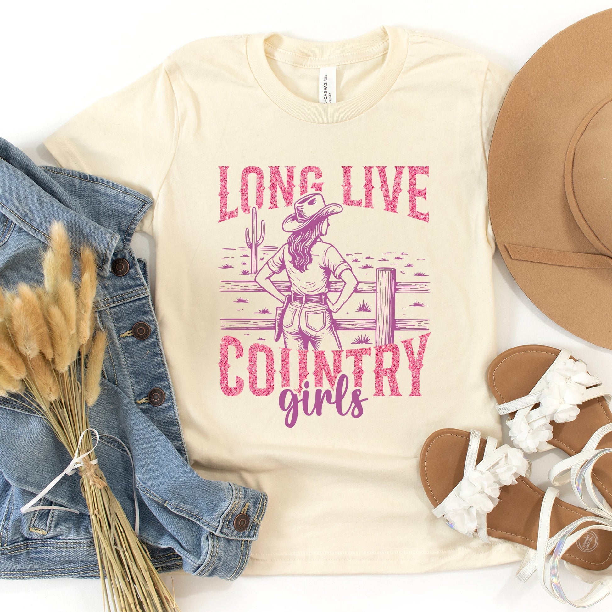 Long Live Country Girls Glitter - Youth Short Sleeve Graphic T-Shirt