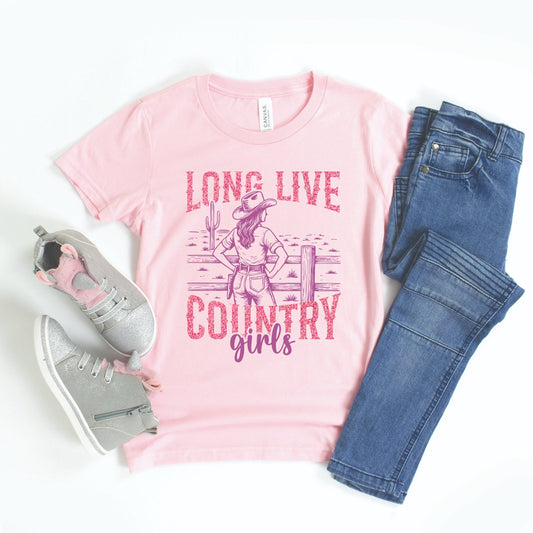 Long Live Country Girls Glitter - Youth Short Sleeve Graphic T-Shirt