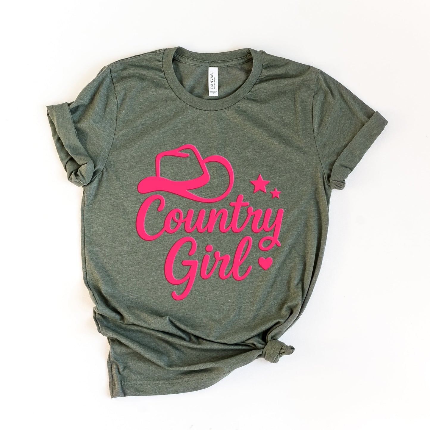 Country Girl Hat Puff Print  - Womens Short Sleeve Graphic T-Shirt
