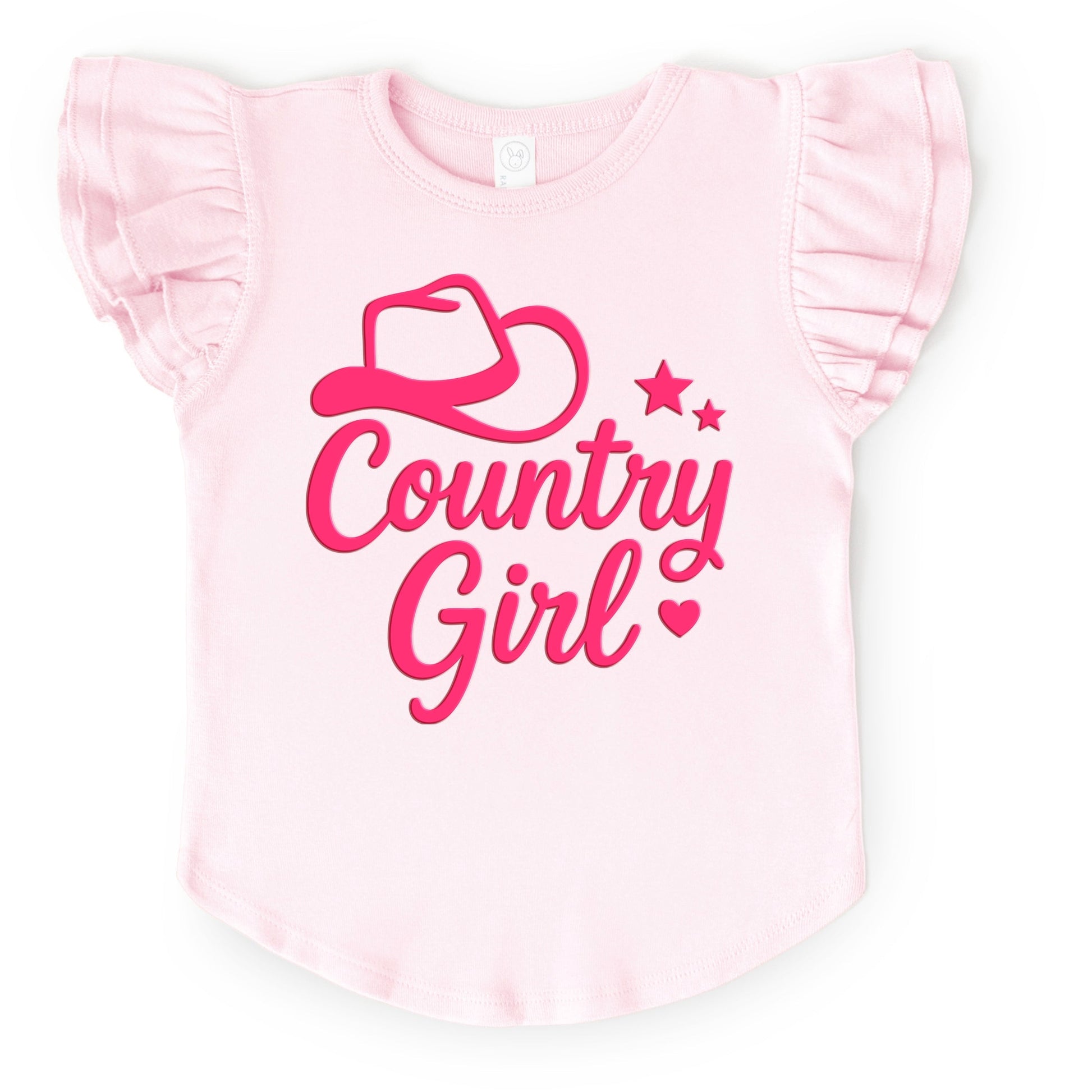 Country Girl Hat Puff Print  - Flutter Sleeve Graphic T-Shirt